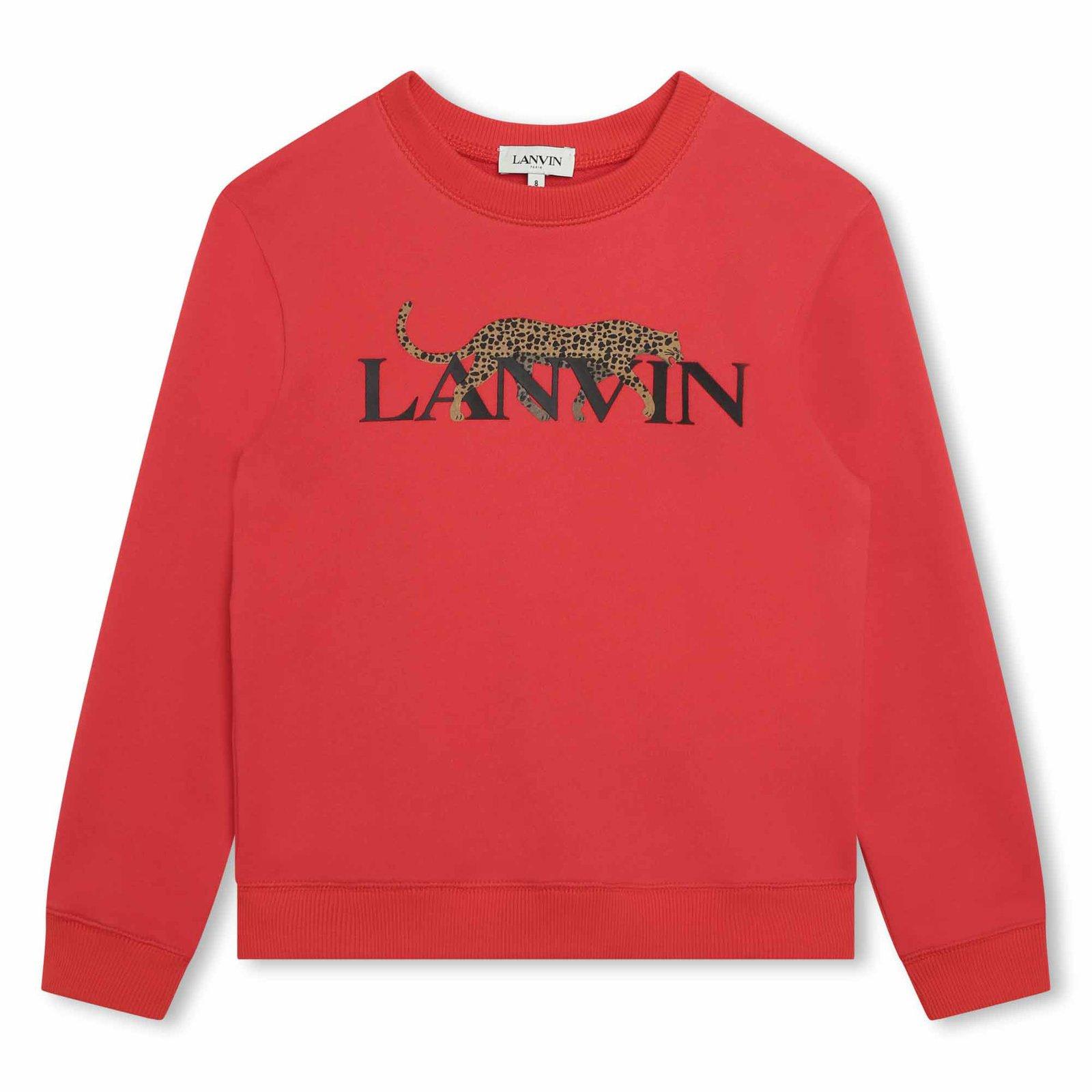Shop Lanvin Leopard-printed Crewneck Sweatshirt In Rosso Vivo
