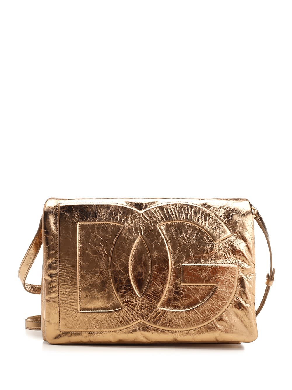 Shop Dolce & Gabbana Soft Dg Logo Shoulder Bag In Oro