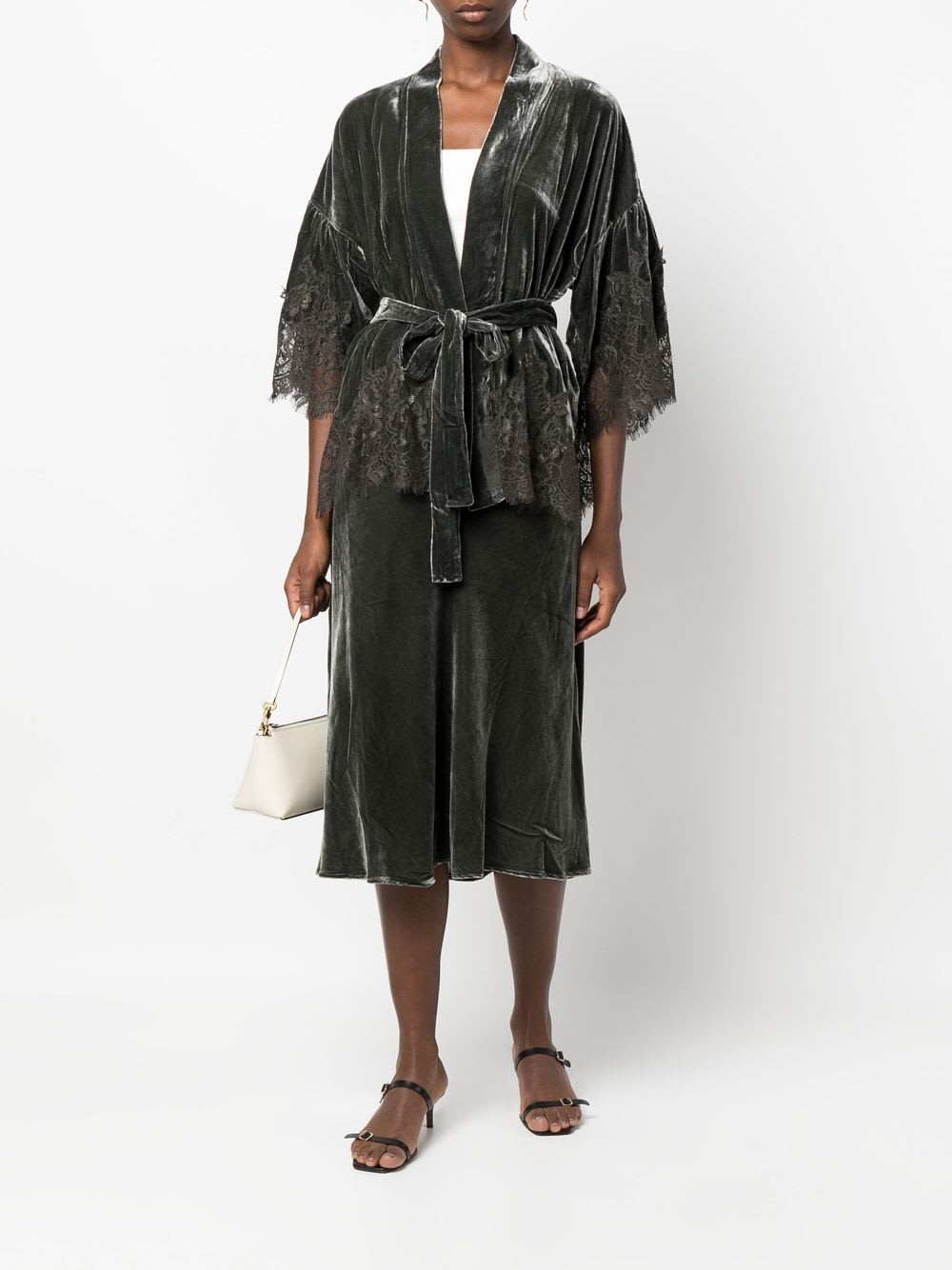 Gold Hawk Grey Velvet Flared Midi Skirt In Gray