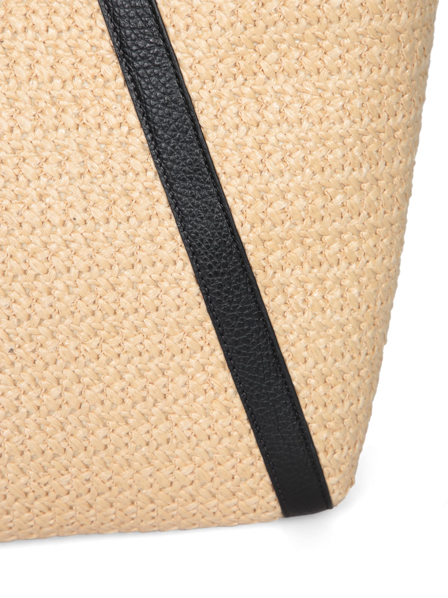 COCCINELLE AMALIA RAFFIA TOTE BAG NUDE AND BLACK