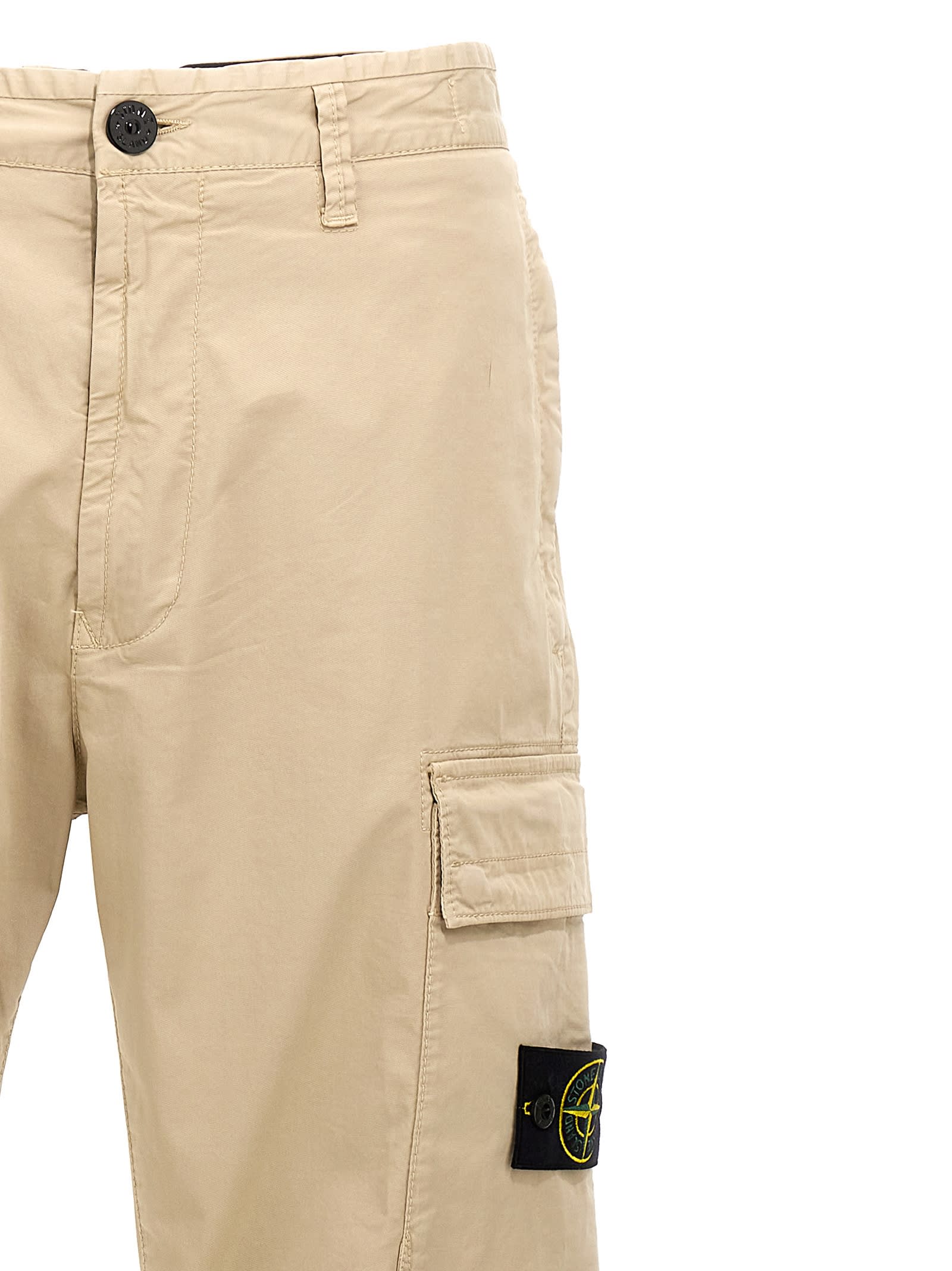 Shop Stone Island Logo Patch Cargo Pants In Beige