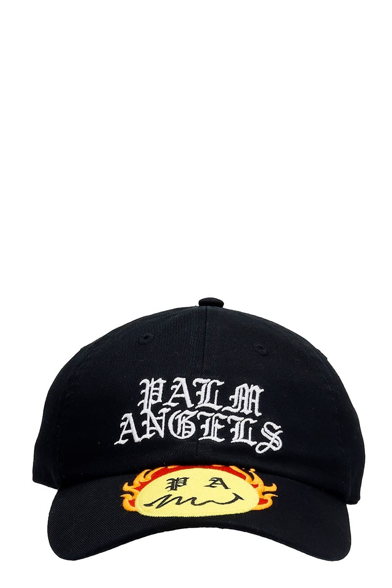 Palm Angels Burning Head Hats In Black Cotton