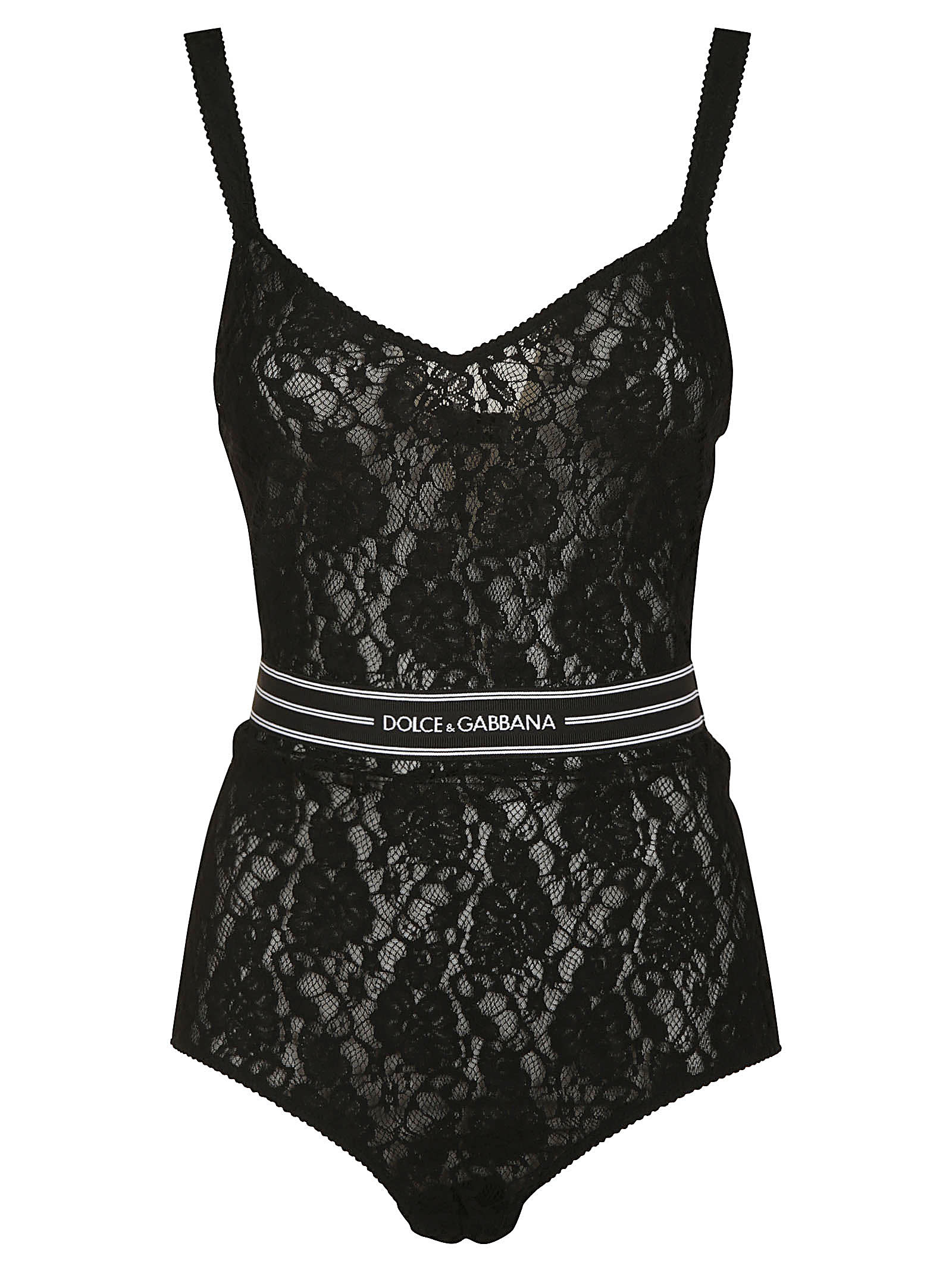 Dolce & Gabbana Lace Floral Swimsuit In Black