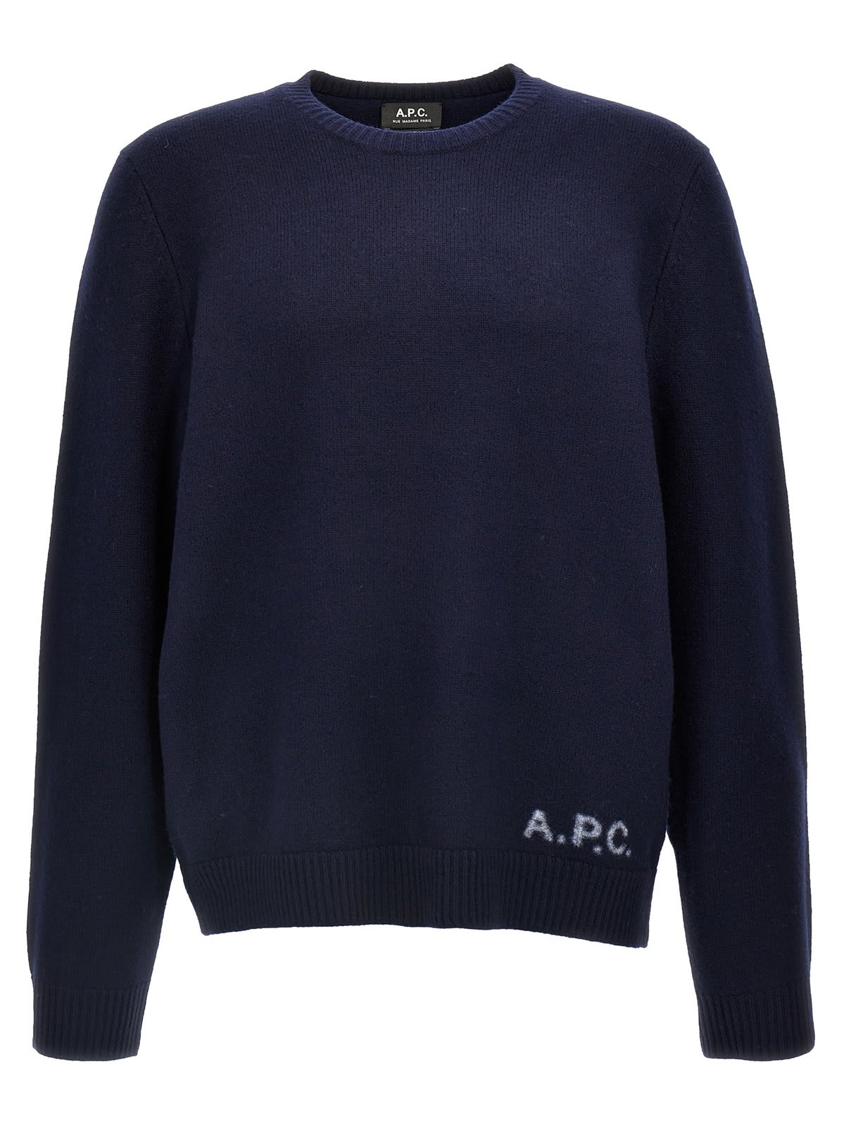 Shop Apc Edward Logo Intarsia-knit Crewneck Jumper In Blue