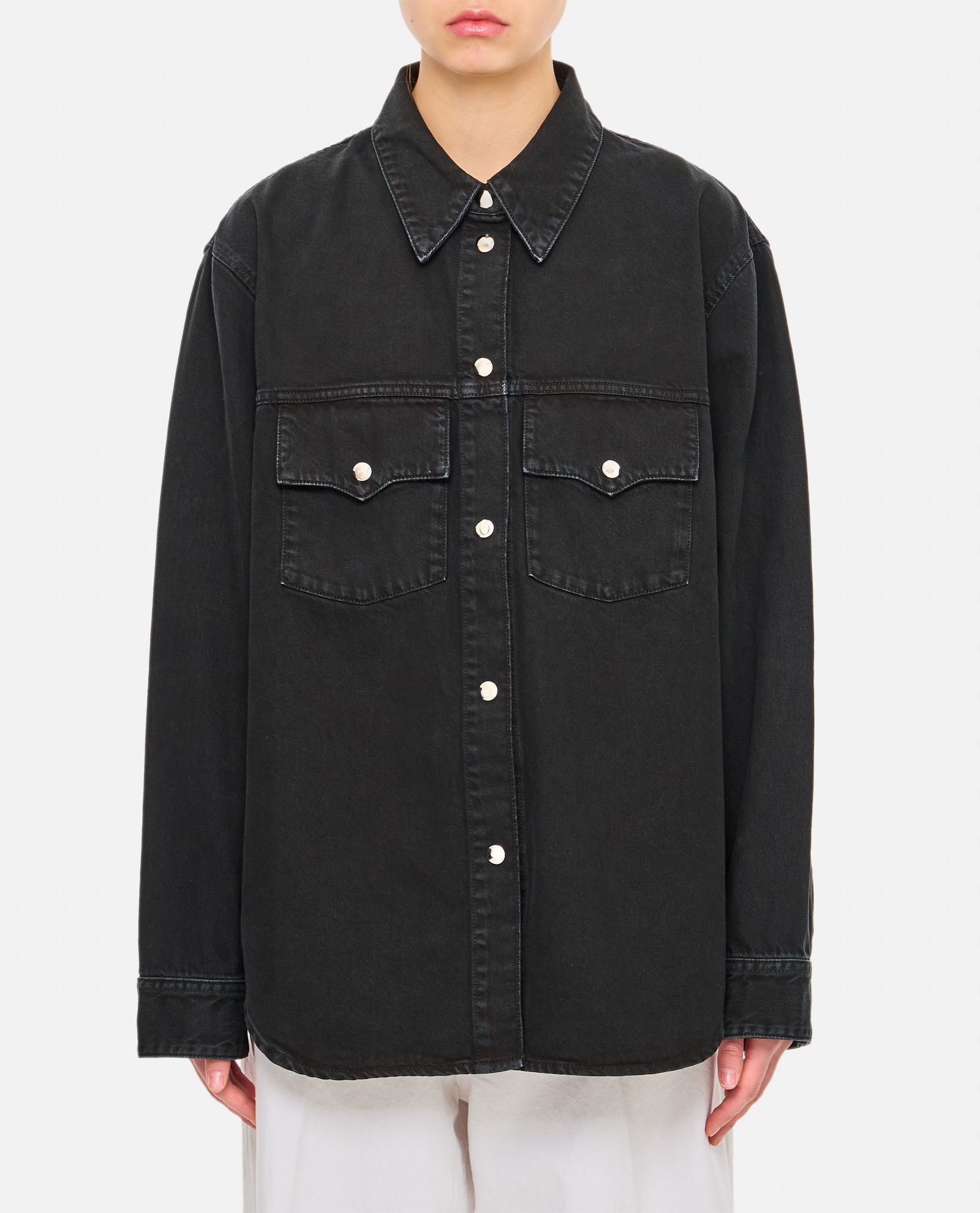Shop Khaite Jinn Denim Shirt In Black