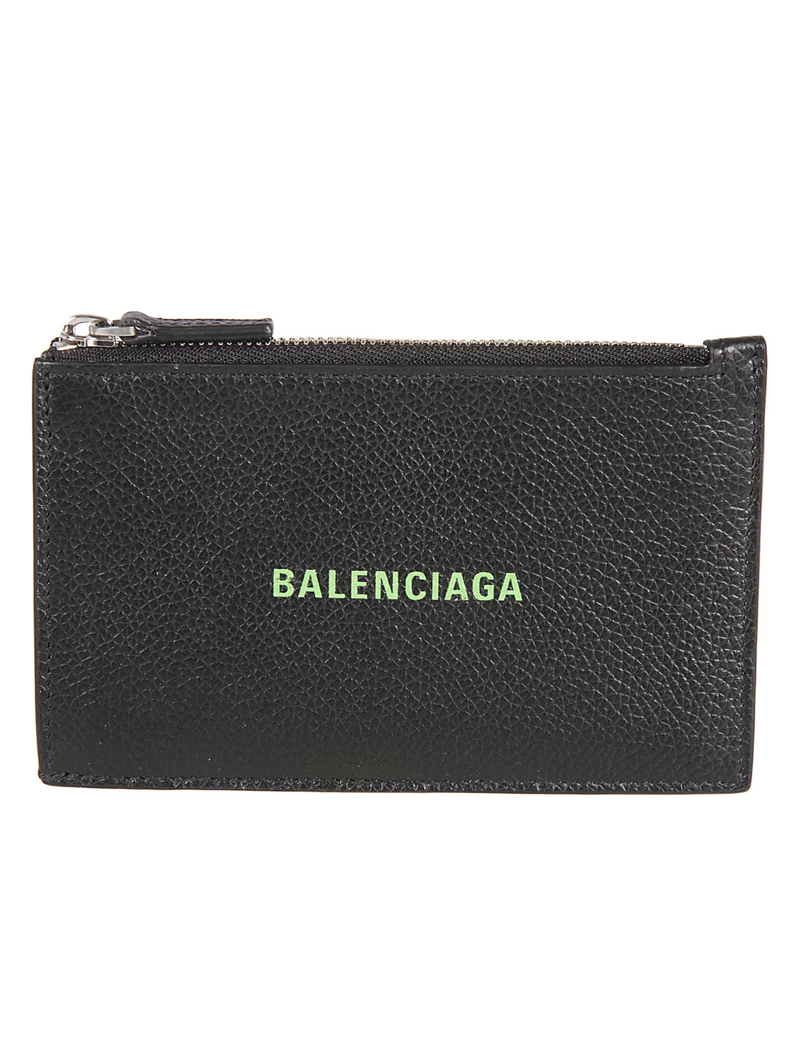 Balenciaga Top Zip Logo Printed Card Holder In Black/fluo Green