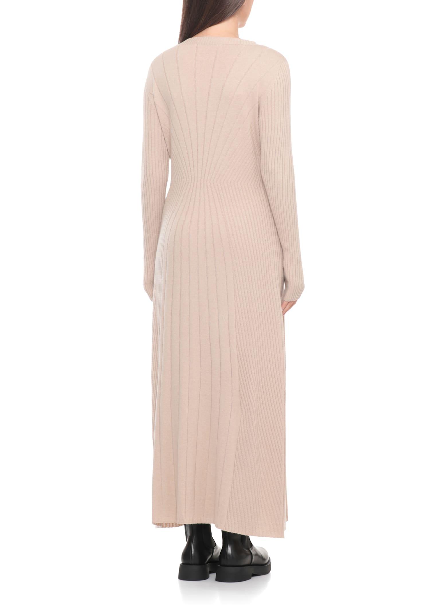 D Exterior Round-neck Long-sleeves Midi Dress In Neutral