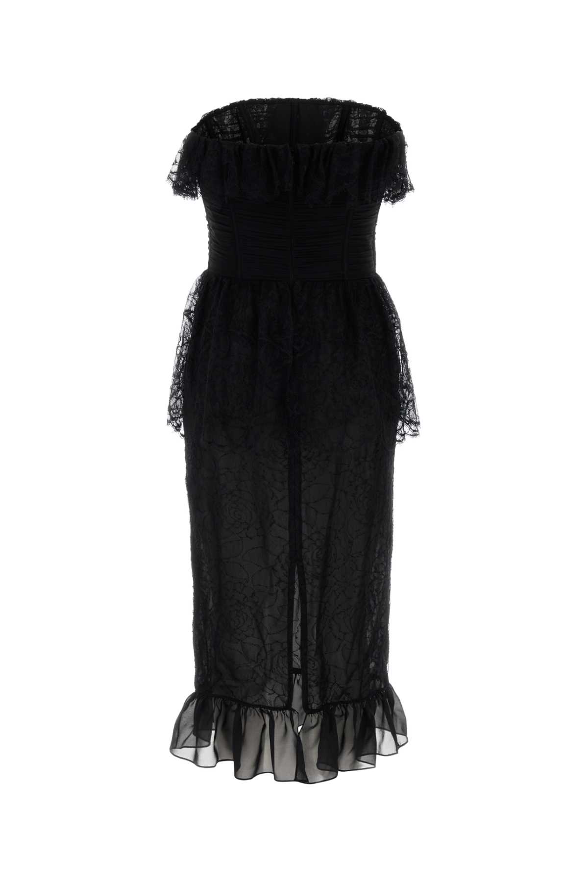 Alessandra Rich Strapless Lace Dress Featuring Peplum Waist In Black