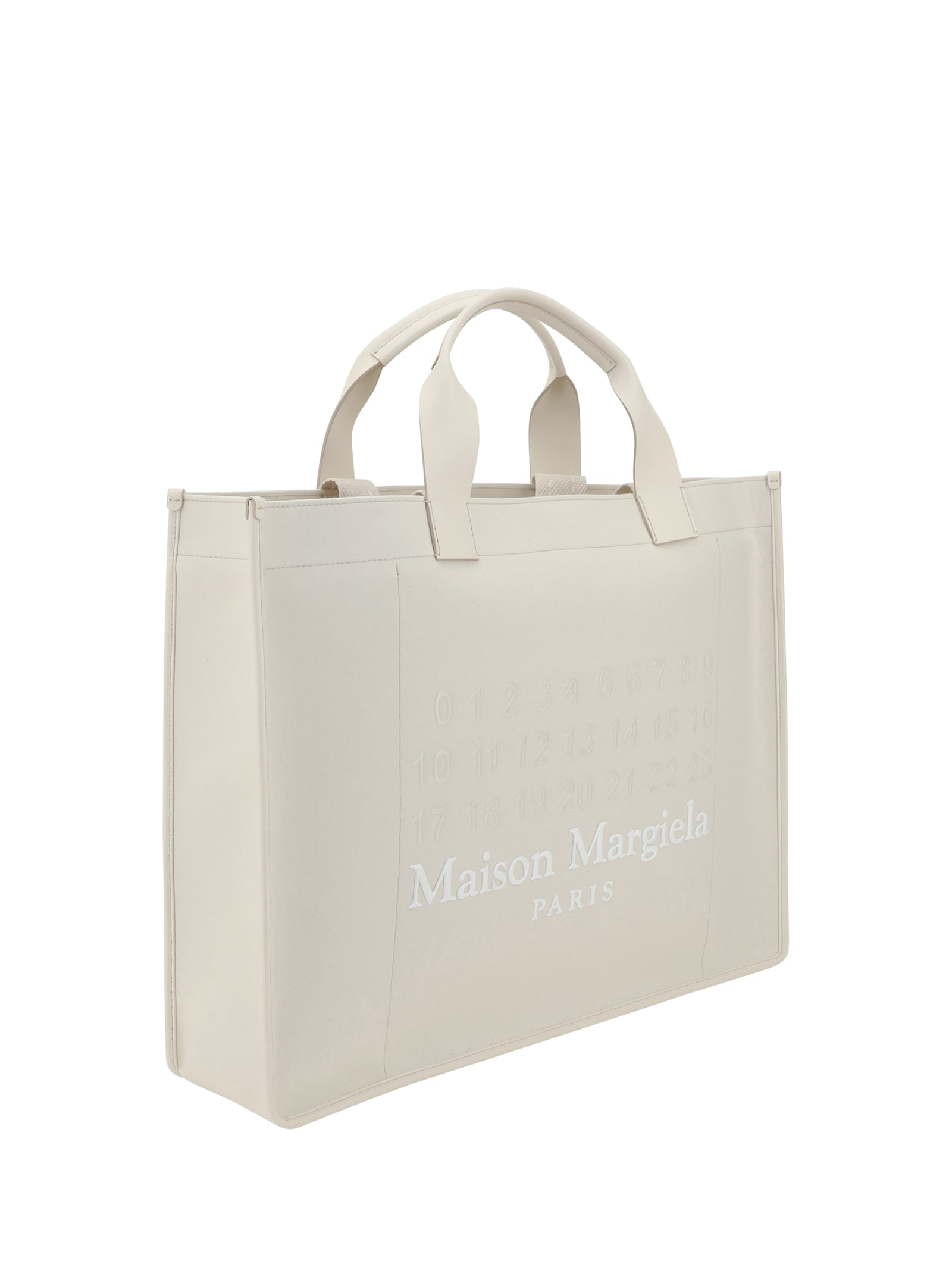 Maison Margiela Cotton Tote Bag Leather Handles In White