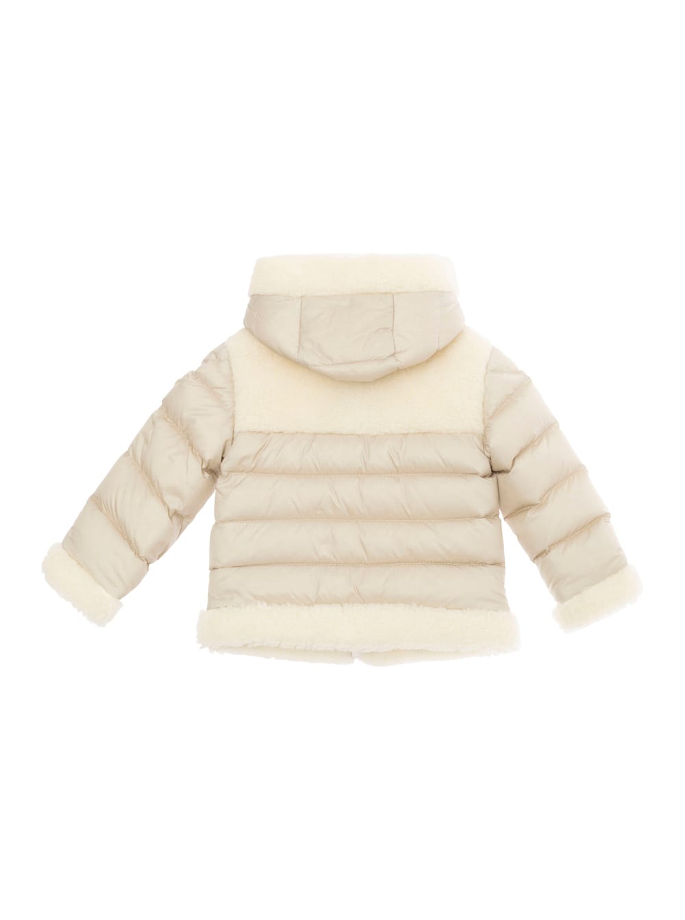 Moncler Kids' Dofi Beige Down Jacket With Hood And Logo Patch On The Sleeve In Tech Fabric Baby