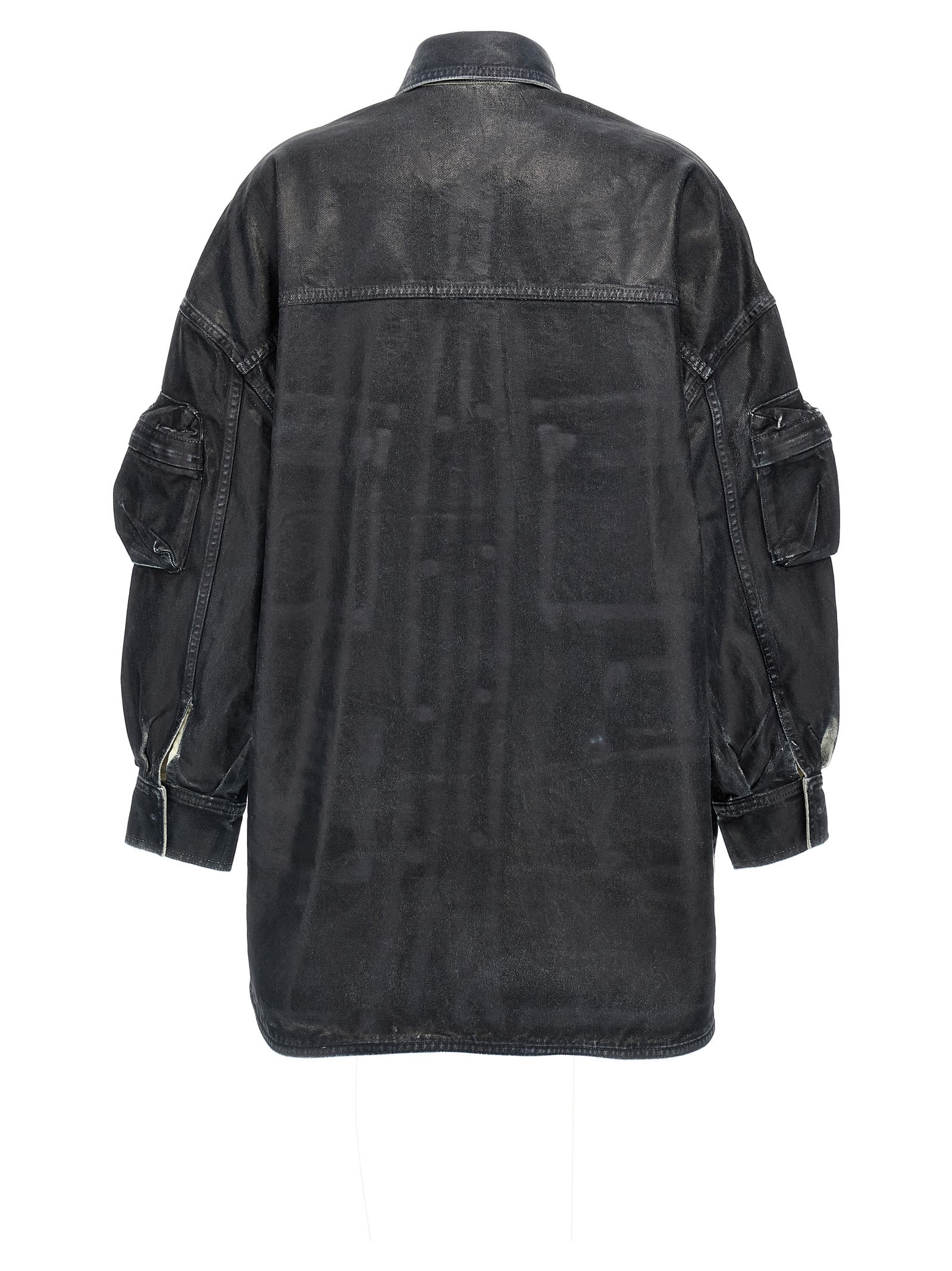 Attico Oversize Cotton Fern Denim Jacket With Button And Drawstring In Blue