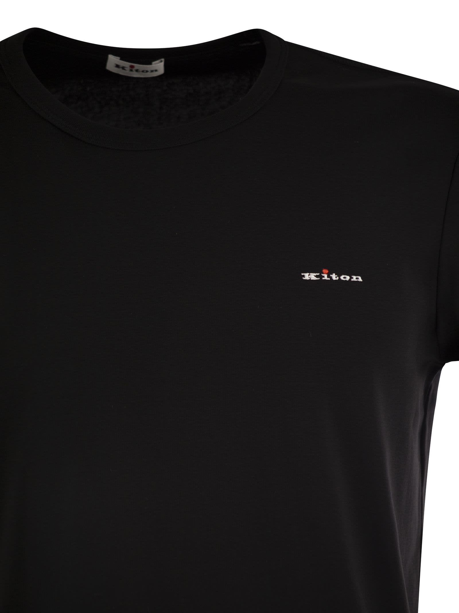 Shop Kiton Stretch Cotton T-shirt With Embroidered Logo In Black