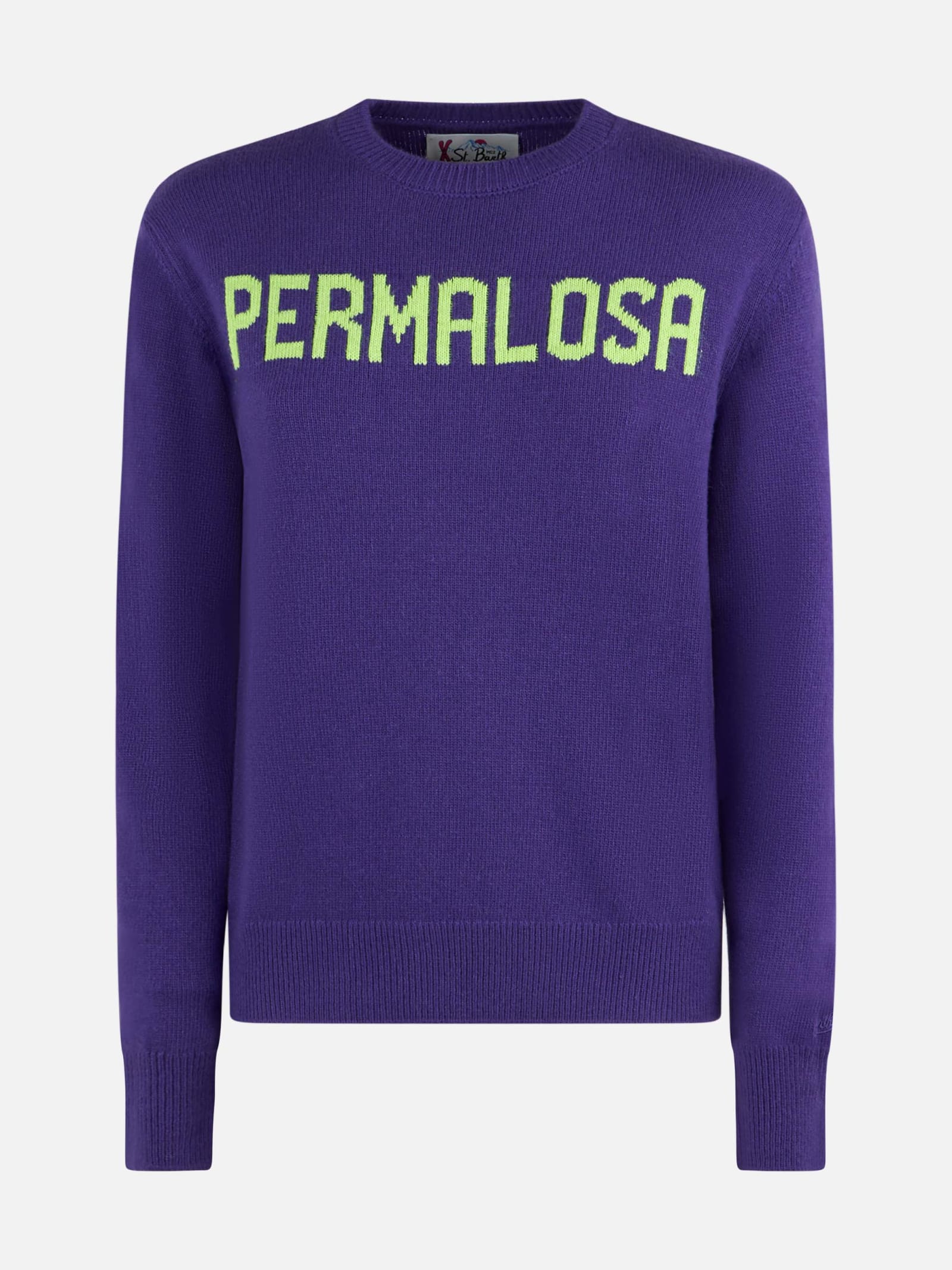 Mc2 Saint Barth Woman Crewneck Purple Sweater With Permalosa Print In Pink