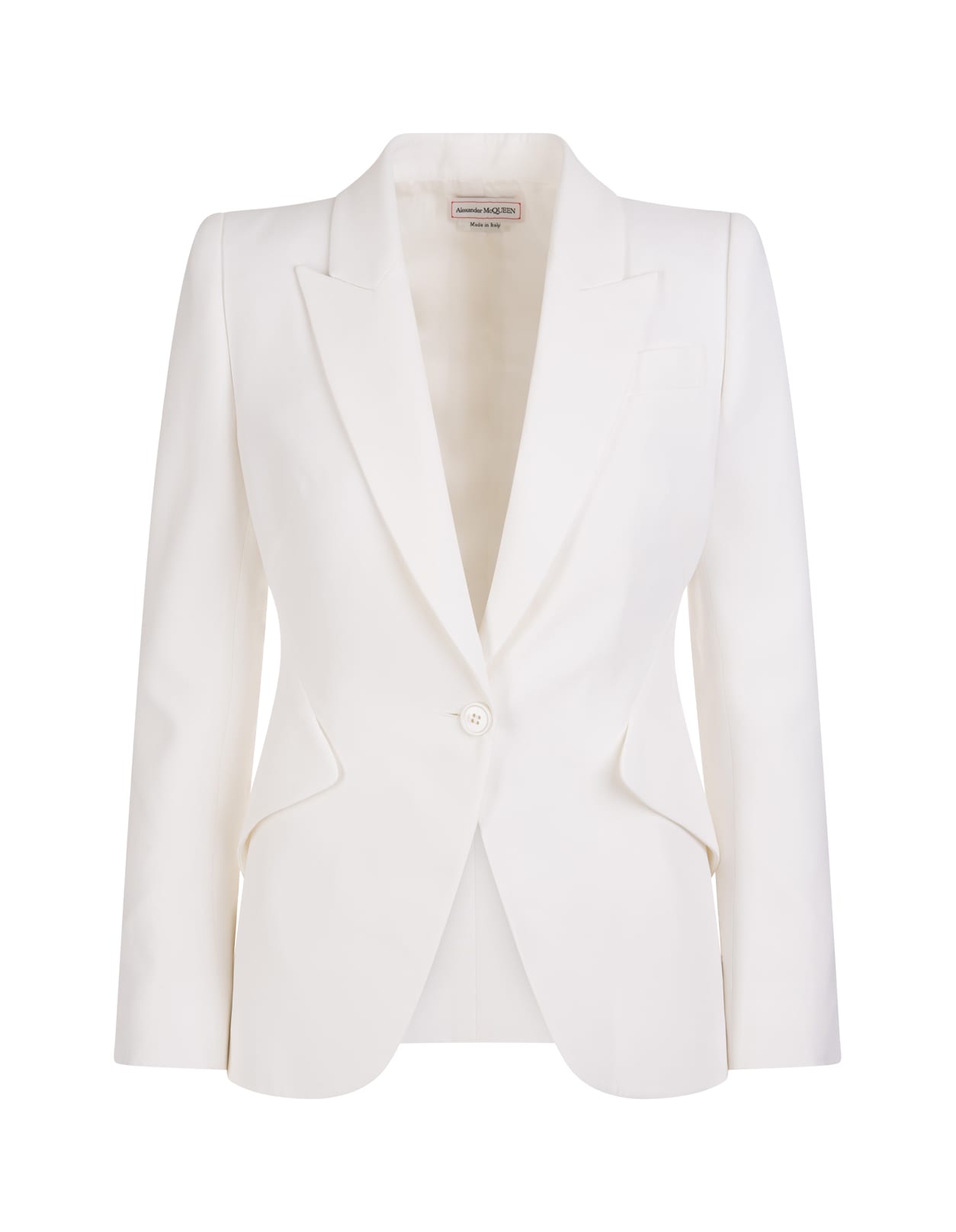ALEXANDER MCQUEEN WOMAN LIGHT IVORY JACKET IN THIN CREPE WITH POINTED SHOULDERS