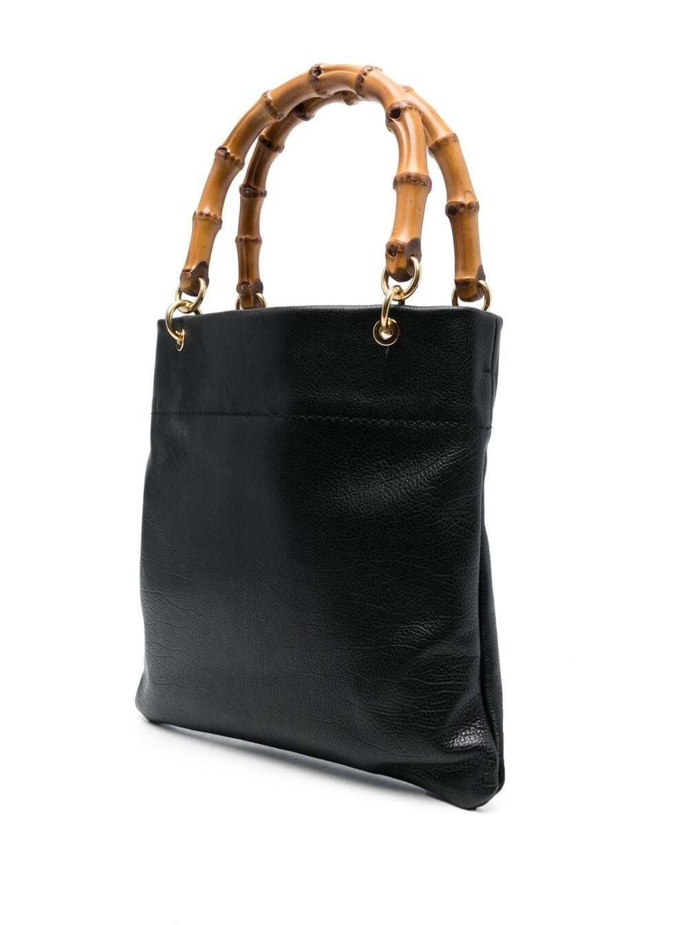 Shop Jil Sander Small Black Tote Bag With Bamboo Handles In Leather Woman