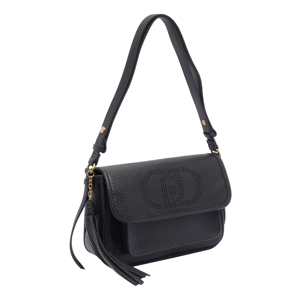 Liu •jo Liu Jo Logo-embellished Black Shoulder Bag With Textured Finish In Black