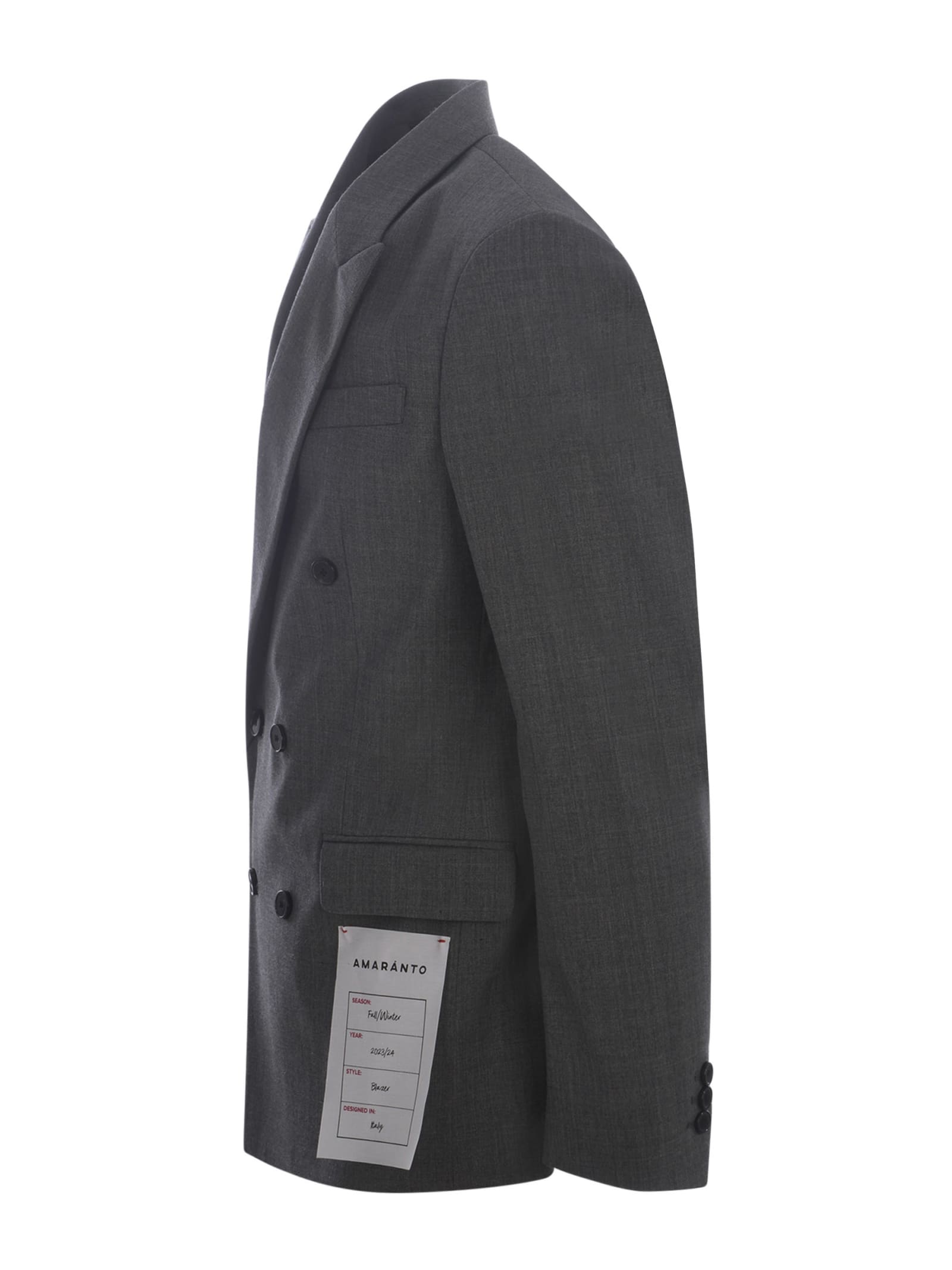 Shop Amaranto Double-breasted Jacket  In Wool Blend In Piombo