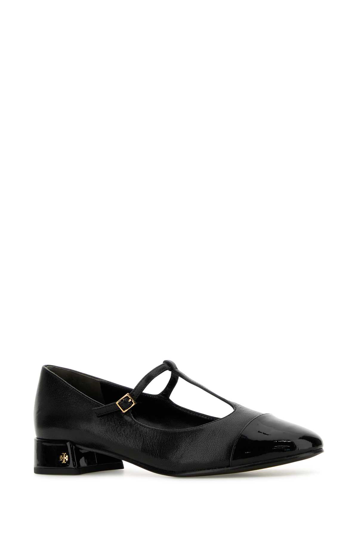 Tory Burch Black Ballet Shoes With Cap Toe And Low Block Heel In Patent Leather Woman In Nero