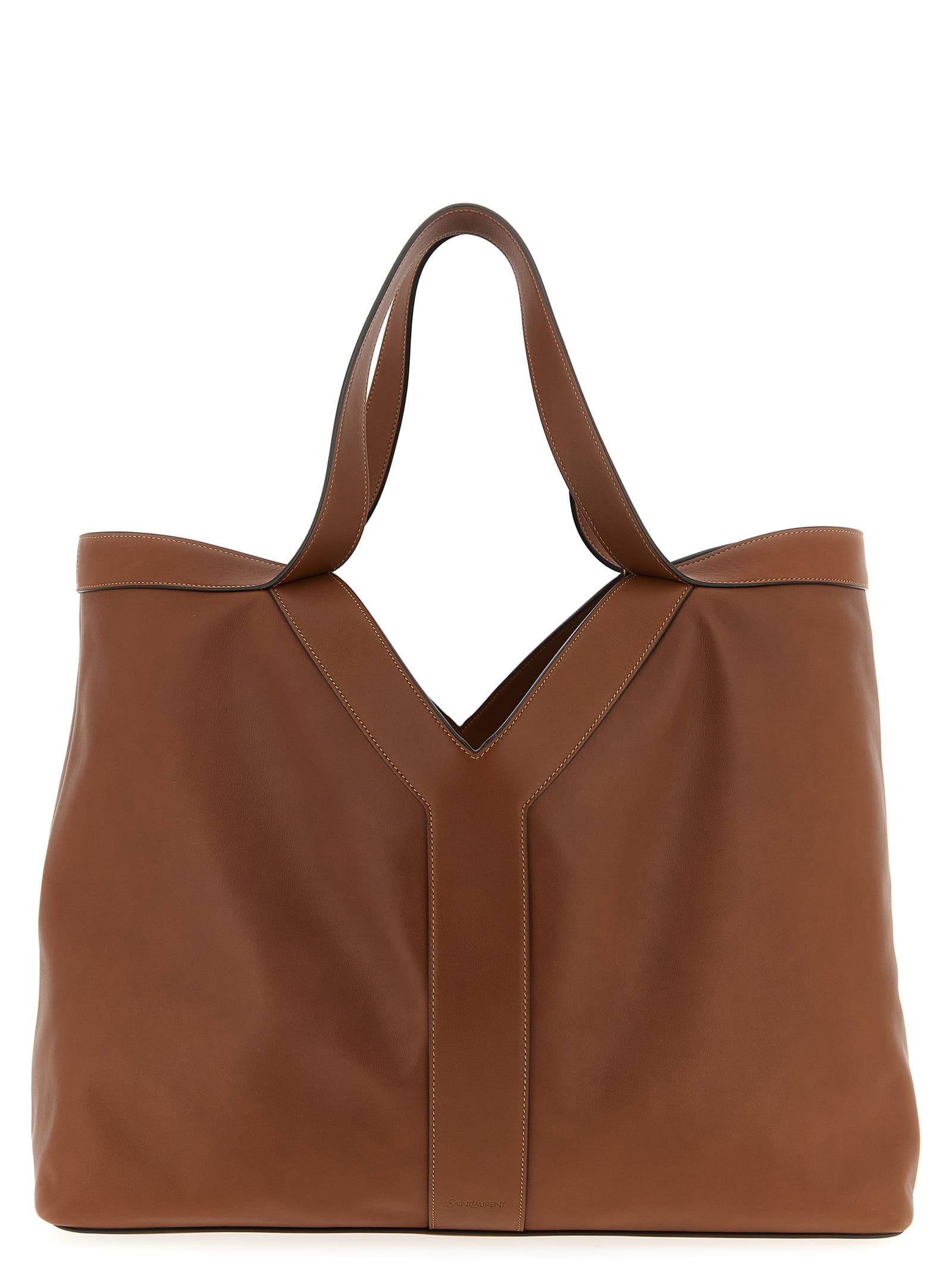 Saint Laurent Brown Leather Oversize Shopping Bag In Brown