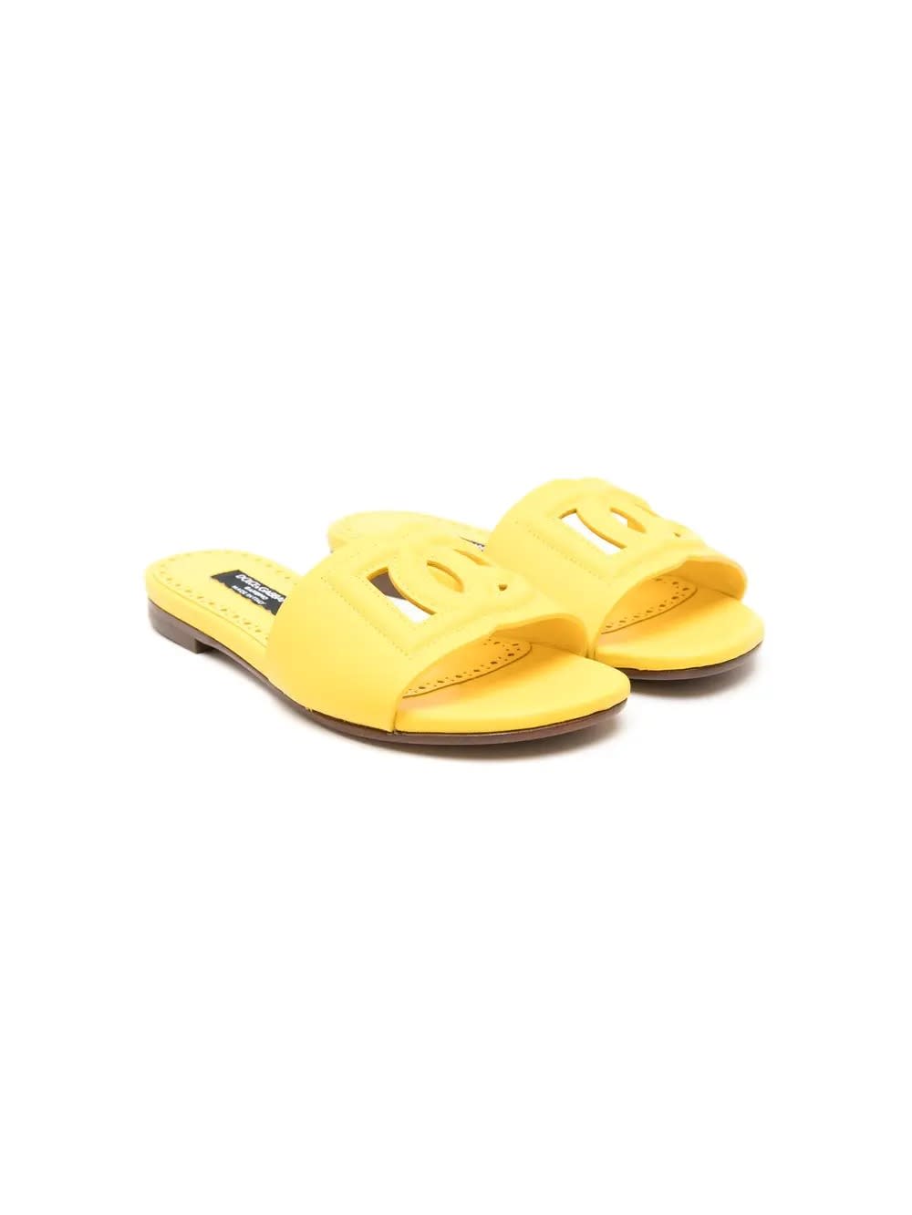 Shop Dolce & Gabbana Yellow Leather Slide With Dg Logo