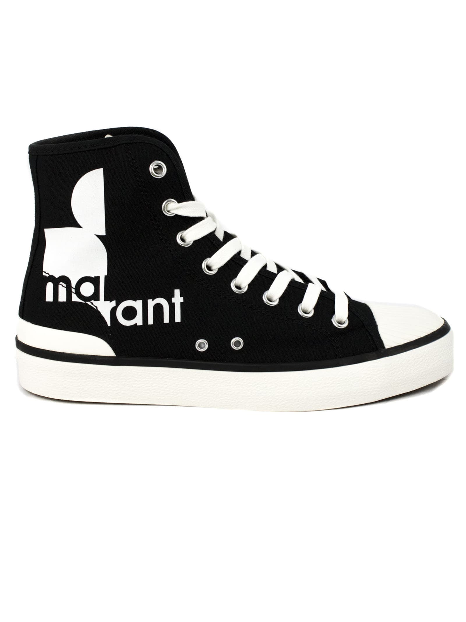 ISABEL MARANT BLACK COTTON LOGO HIGH-TOP SNEAKERS,11206974