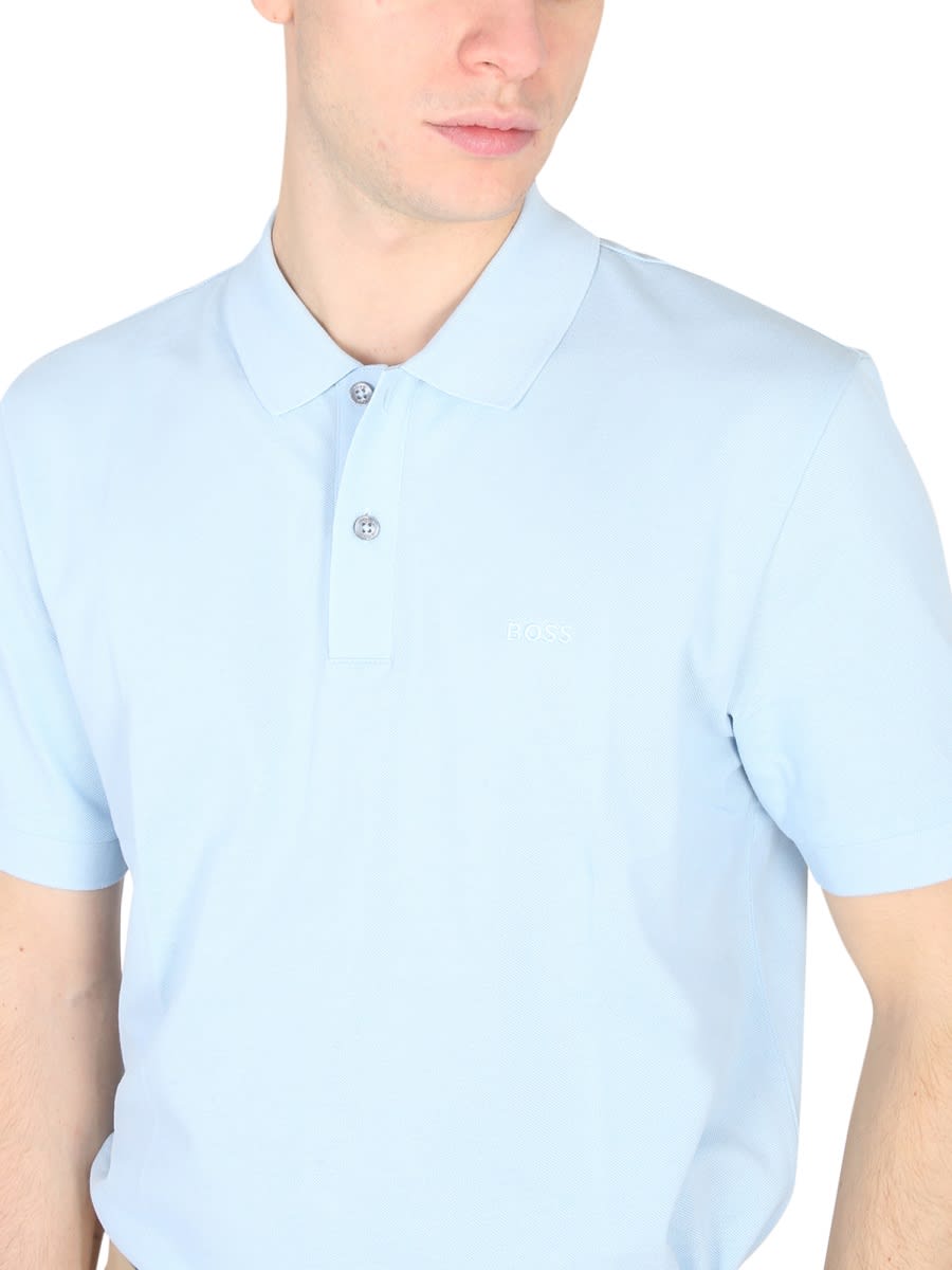 Shop Hugo Boss Polo With Logo Embroidery In Azure
