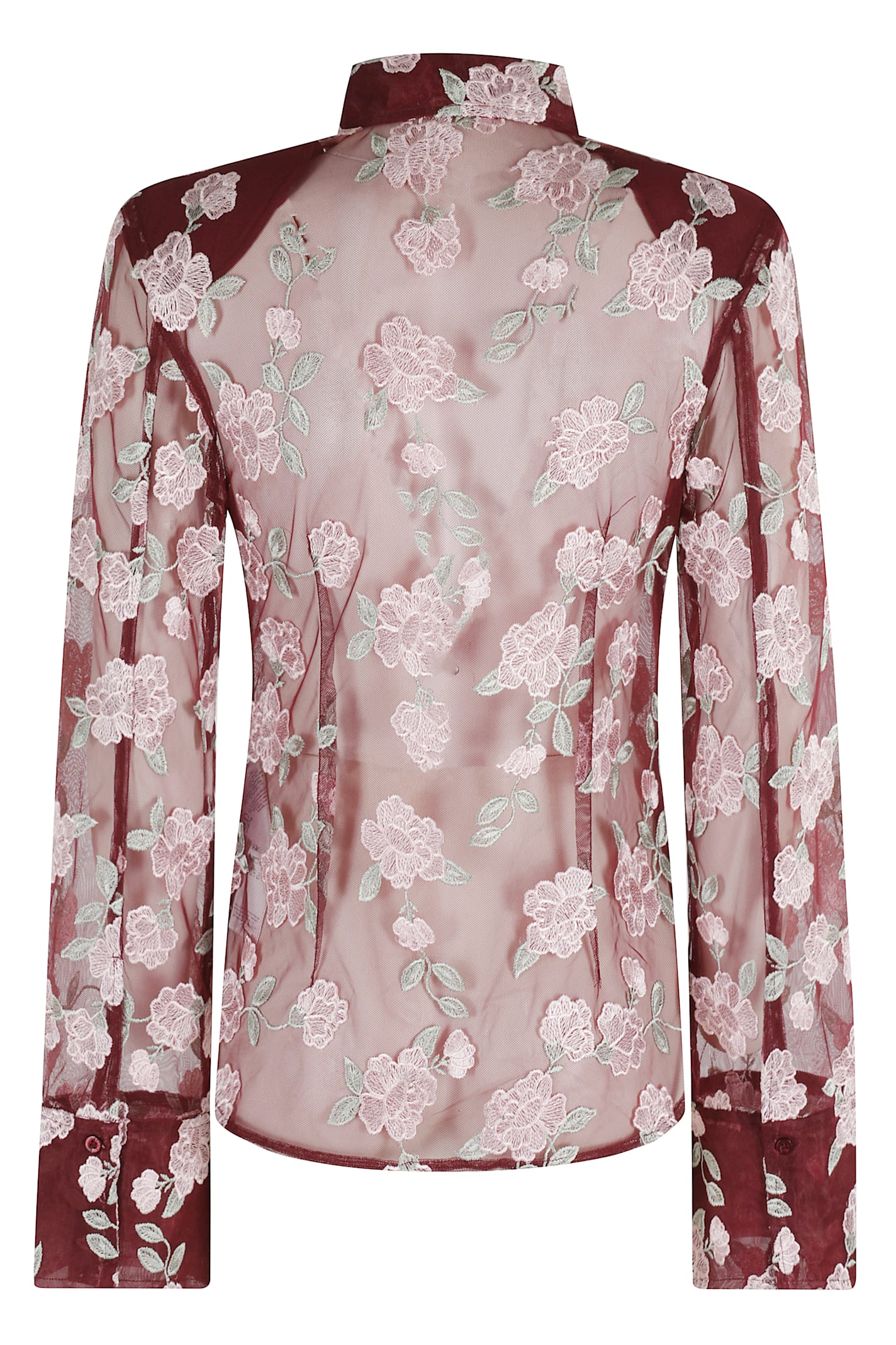 Rotate Birger Christensen Rotate Sheer Floral Embroidery Shirt With Classic Collar In Multi
