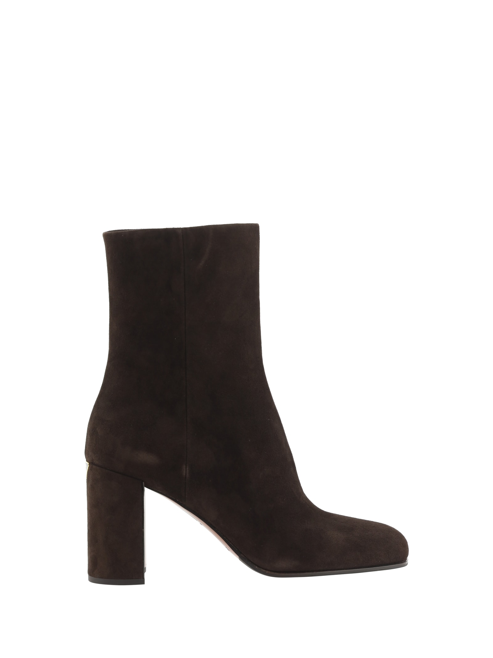 Prada 85 Triangle Logo Suede Ankle Boots In Moro