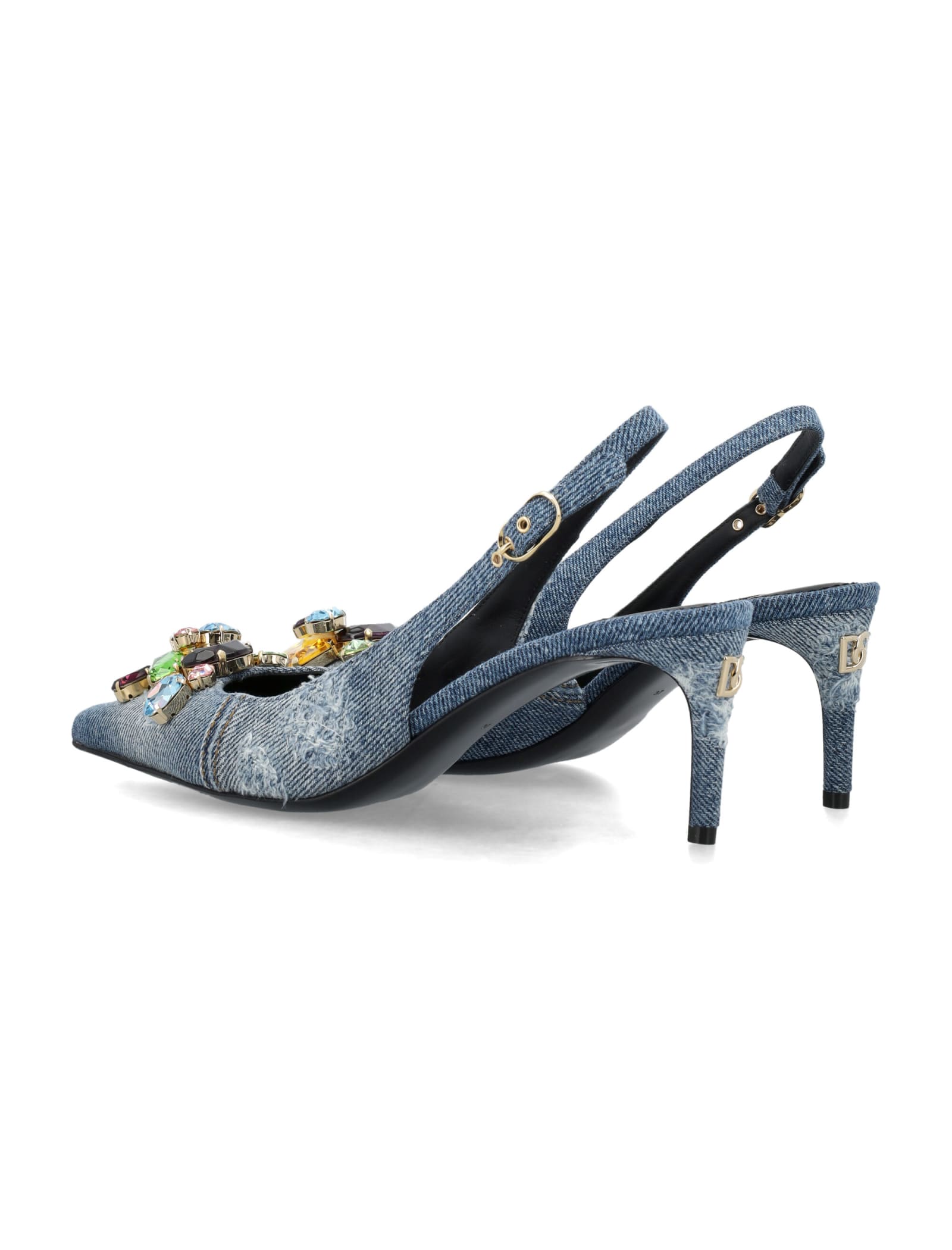 Shop Dolce & Gabbana Sling Back Patchwork With Gemstone In Blu