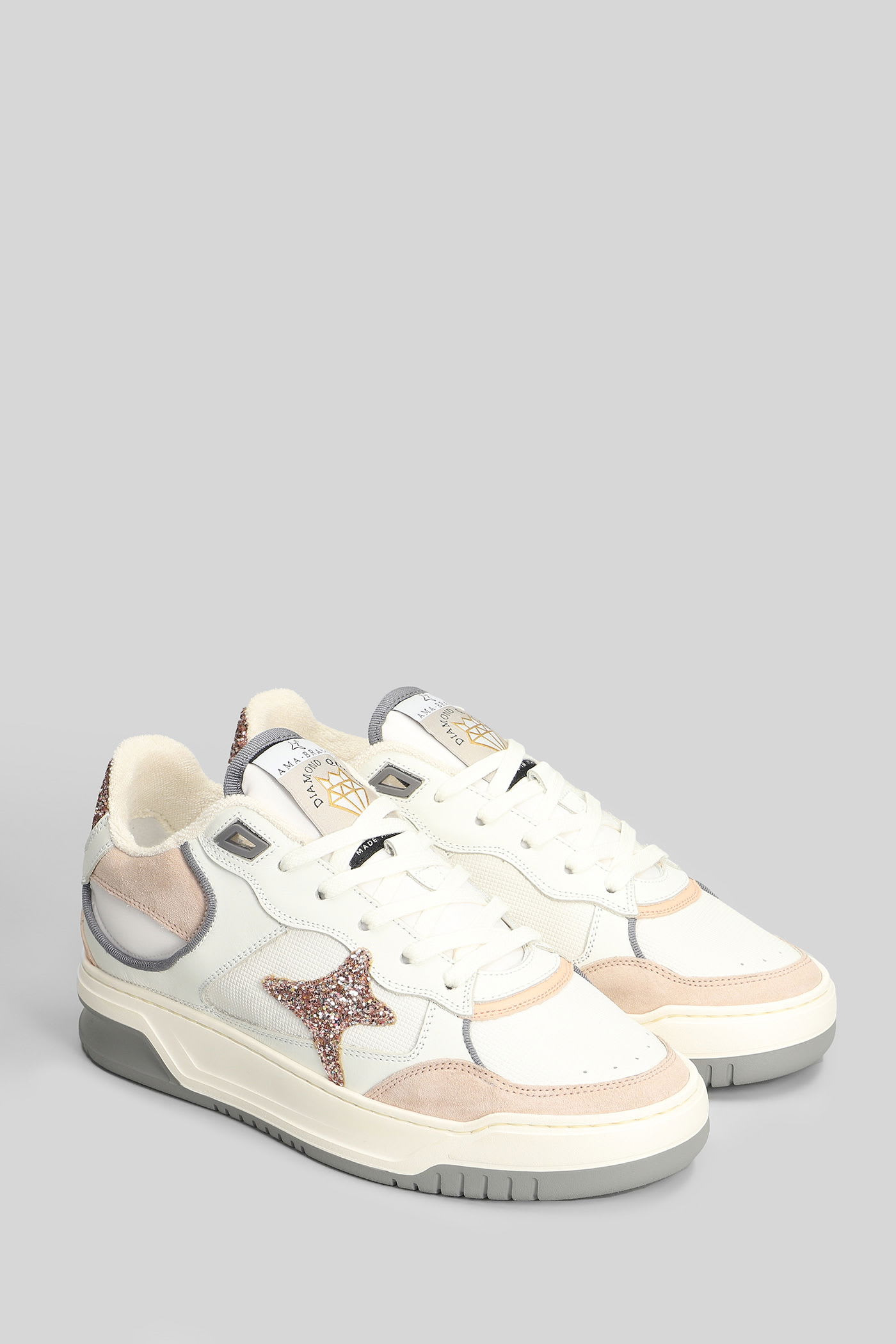 Ama Brand Sneakers In White Suede And Leather In Multi