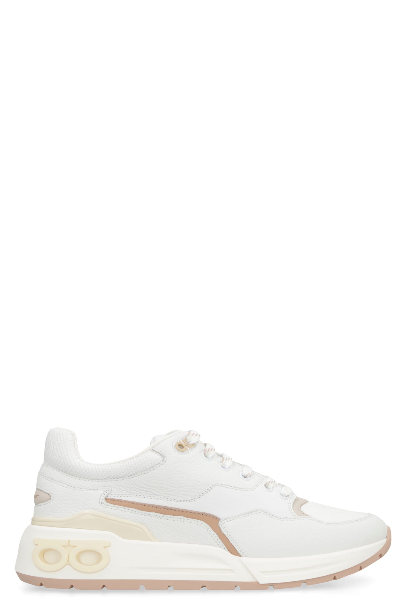 Shop Ferragamo Leather And Fabric Low-top Sneakers In White