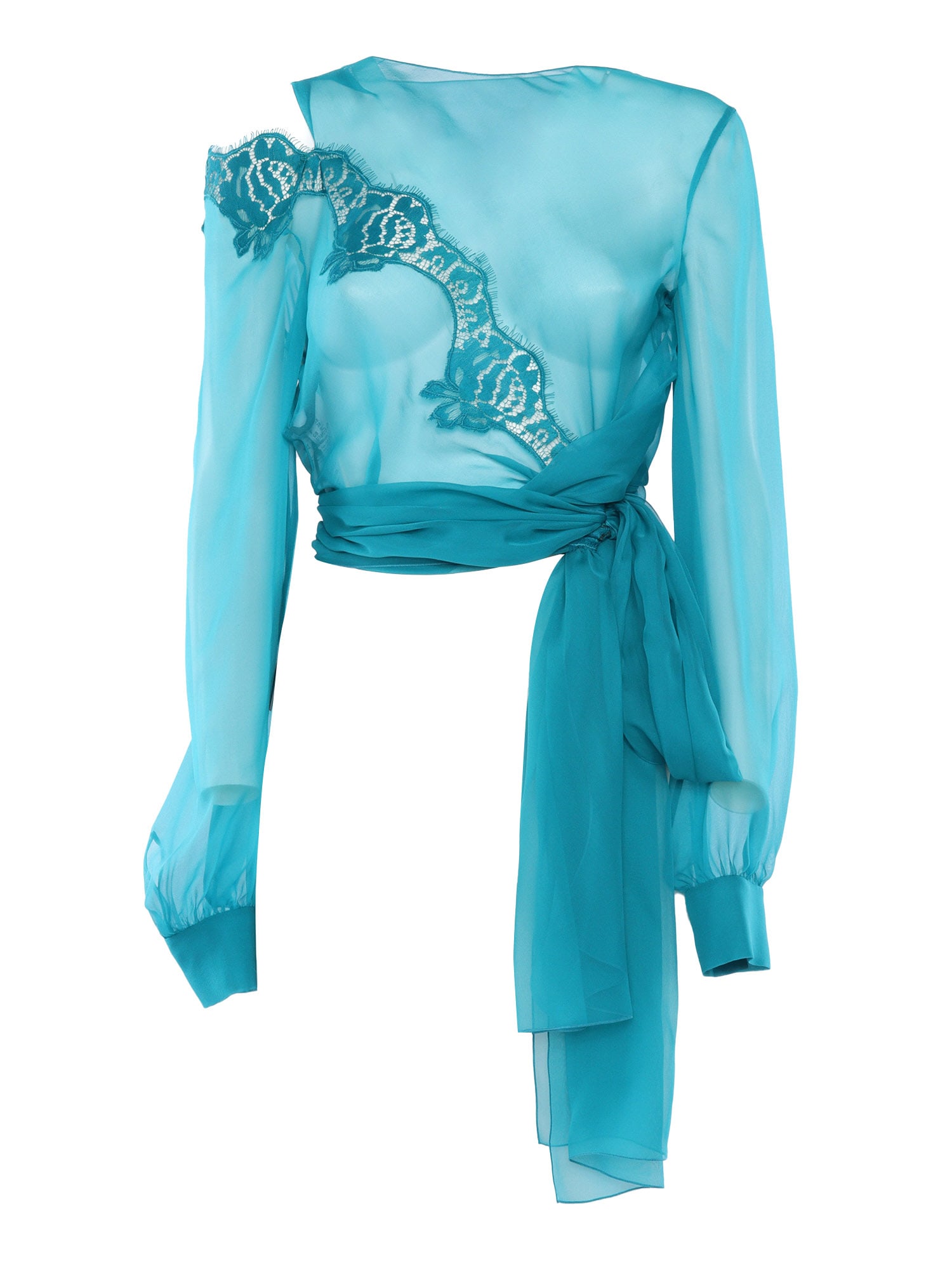 Shop Alberta Ferretti Transparent Turquoise Blouse In Multicolor