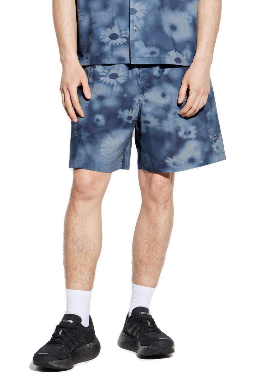 Maison Kitsuné Elasticated Shorts Juniper Berry Print In Blue