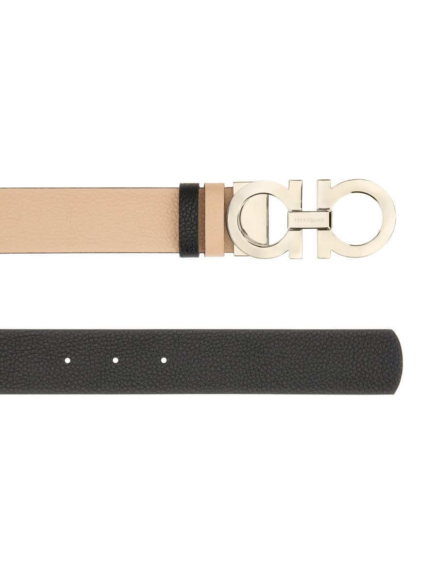 Ferragamo New Bisque And Black Leather Gancini Belt In Brown