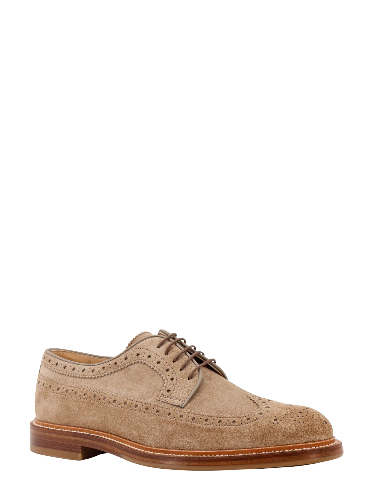 Shop Brunello Cucinelli Longwing Brouge Lace-up Shoe In Beige