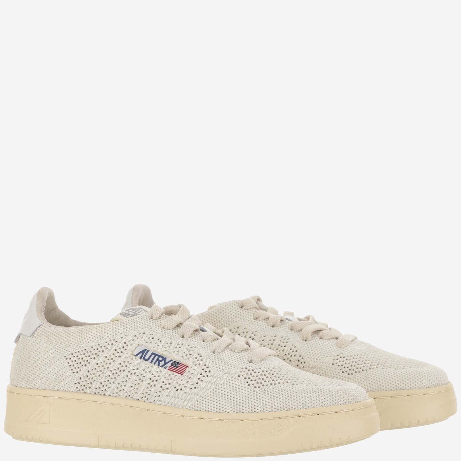 Shop Autry Medalist Easeknit Low Fabric Sneakers In Ivory