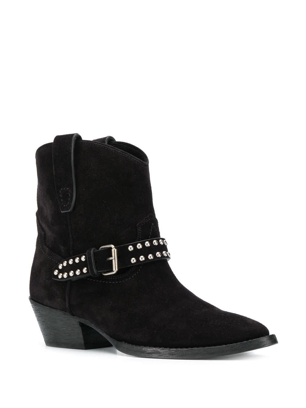 Saint Laurent Suede Ankle Boots With Studs And Buckles