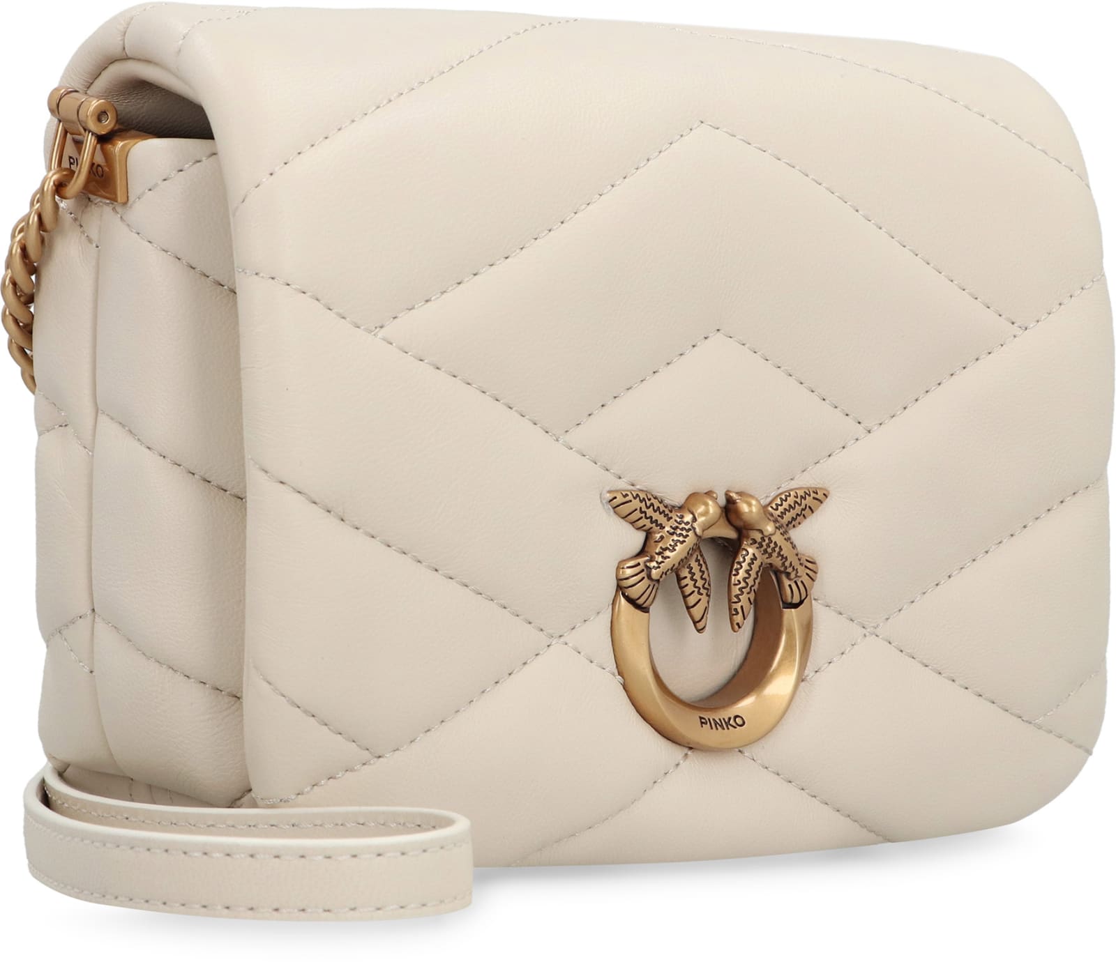 Shop Pinko Baby Love Bag Click Puff Leather Bag In Ivory
