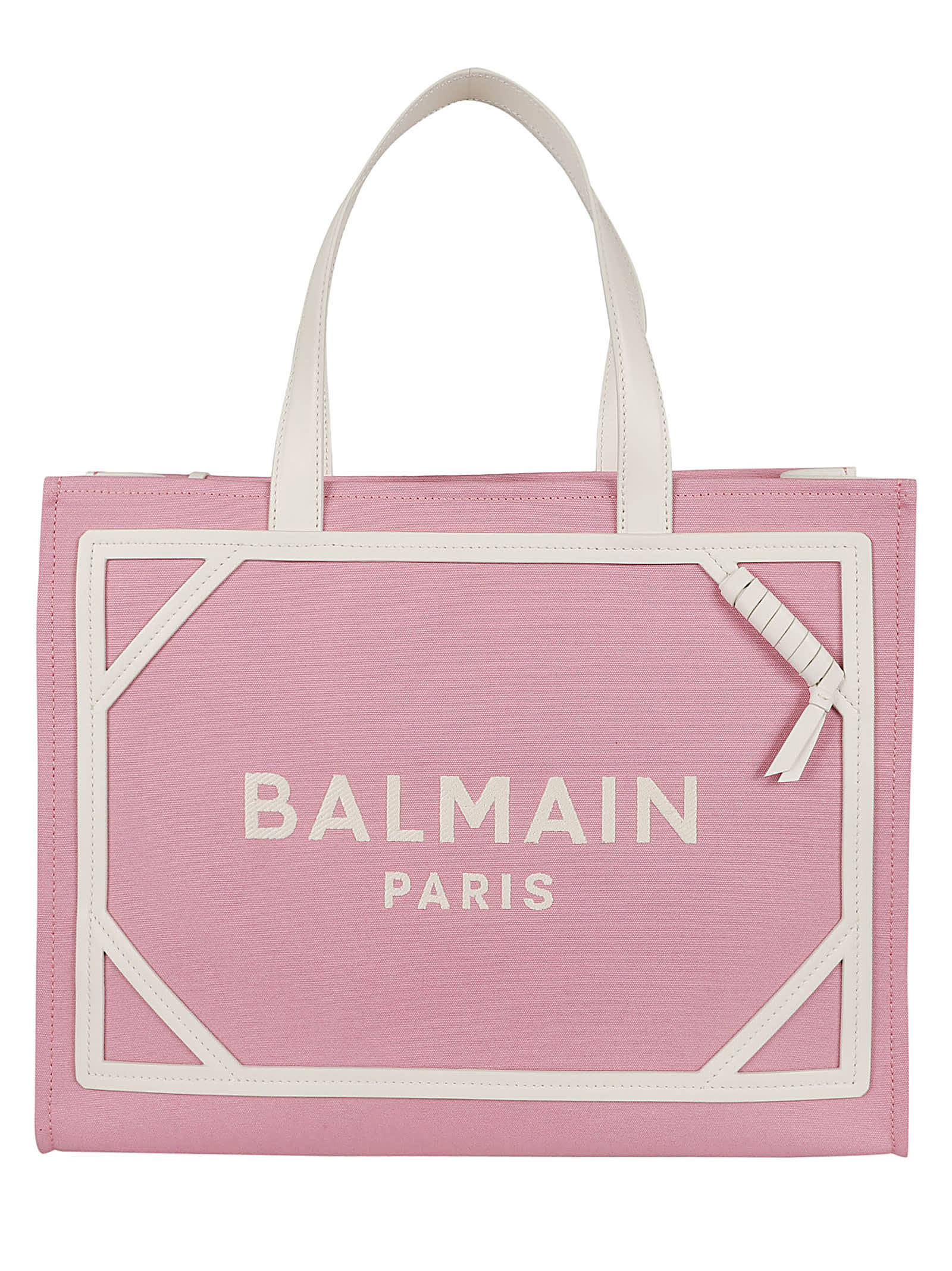 Shop Balmain B-army Shopper Medium-canvas&logo In Rose Creme