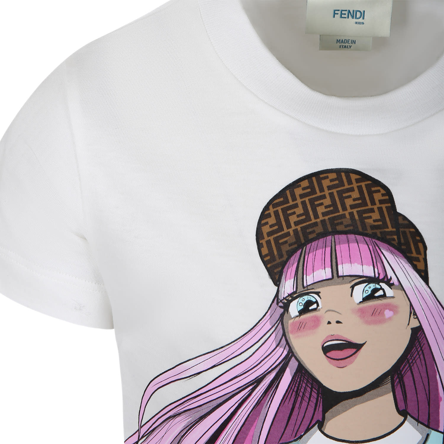 Shop Fendi White T-shirt For Girl With Print And Ff