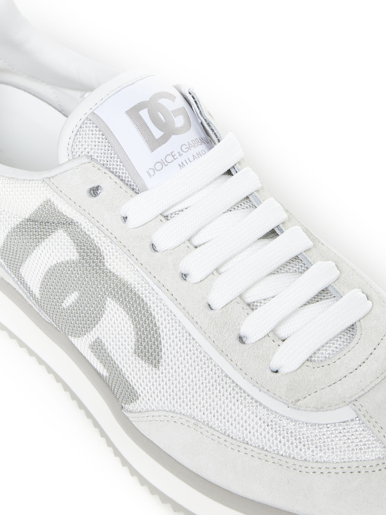 Dolce & Gabbana Two-tone Suede And Mesh Dg Aria Sneakers In Whitelightgrey