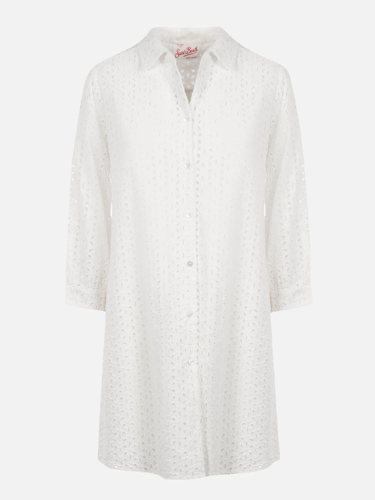 Mc2 Saint Barth White Woman Long Shirt With Embrodery In White