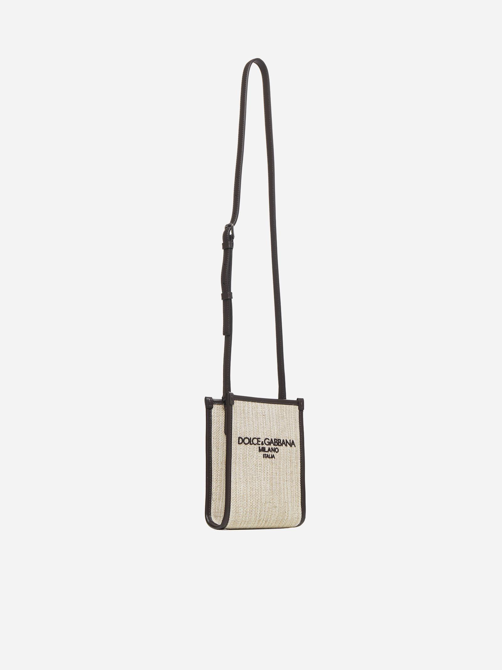 Shop Dolce & Gabbana Logo Canvas Small Shopping Bag In Sand