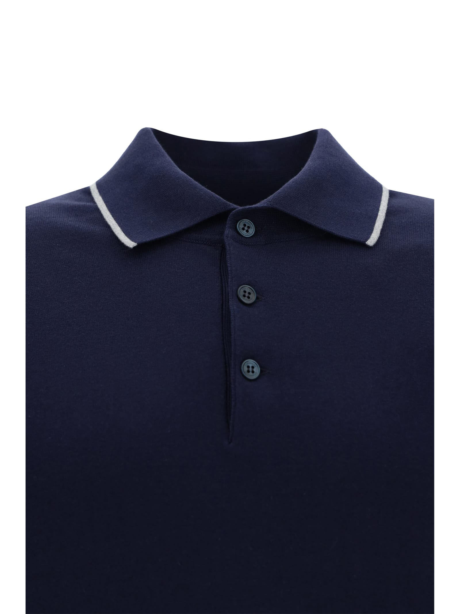 Shop Brunello Cucinelli Polo Shirt In Navy+grigio Chiaro+corda