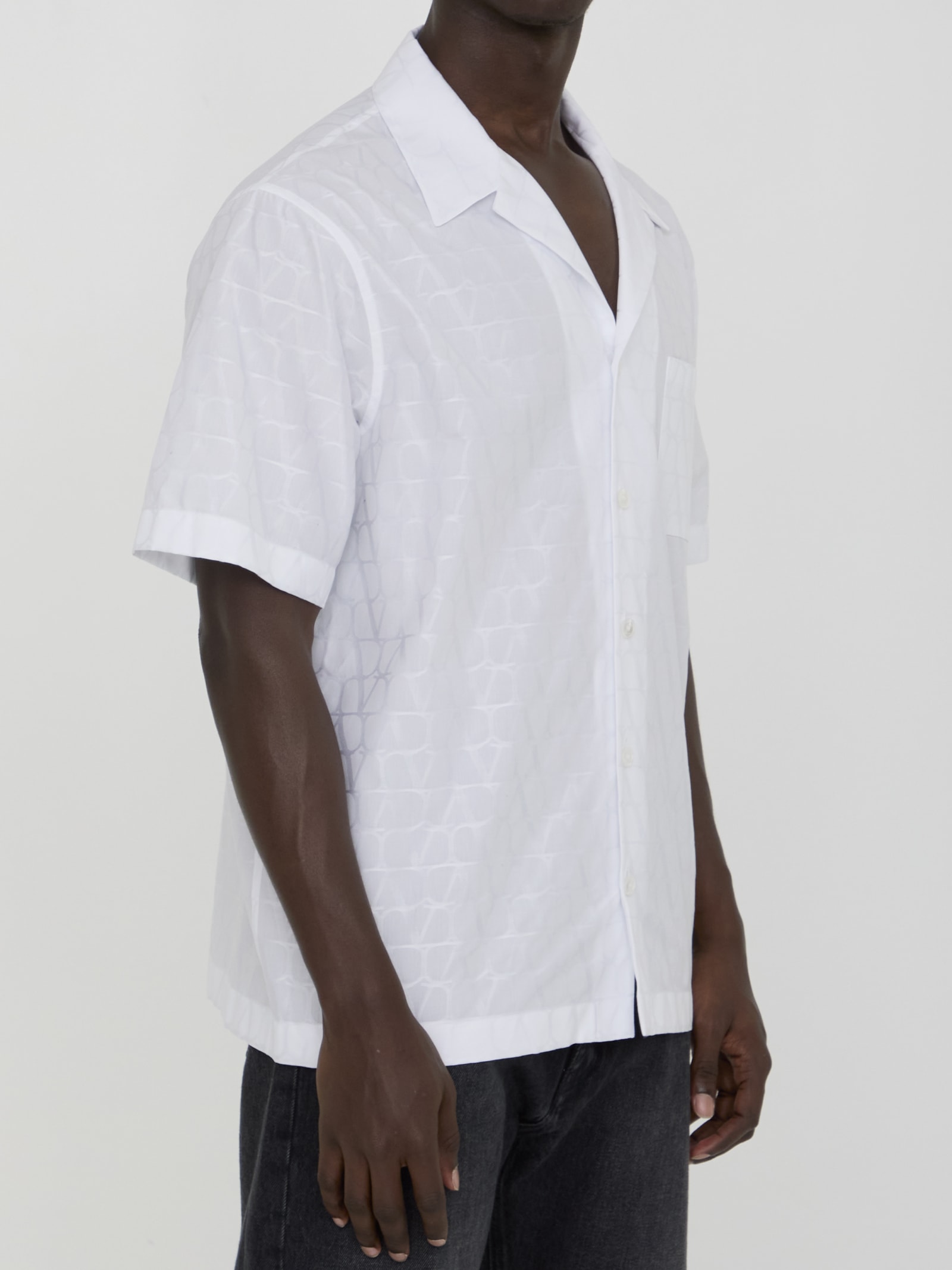 Valentino Garavani White Bowling Shirt With Patch Pocket In Toile Iconographique Man