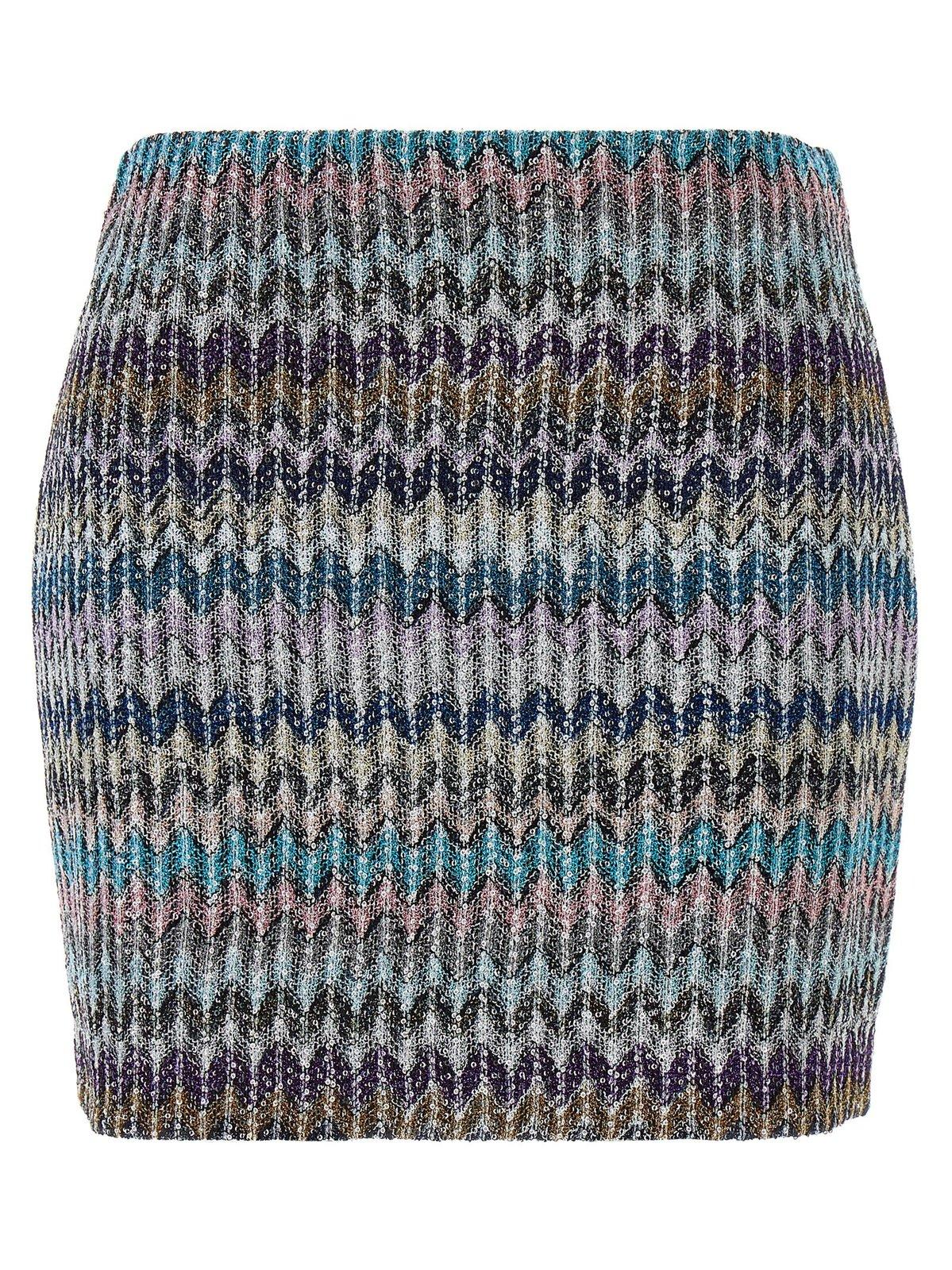 Shop Missoni Zigzag Knitted Mini Skirt In Clear Blue