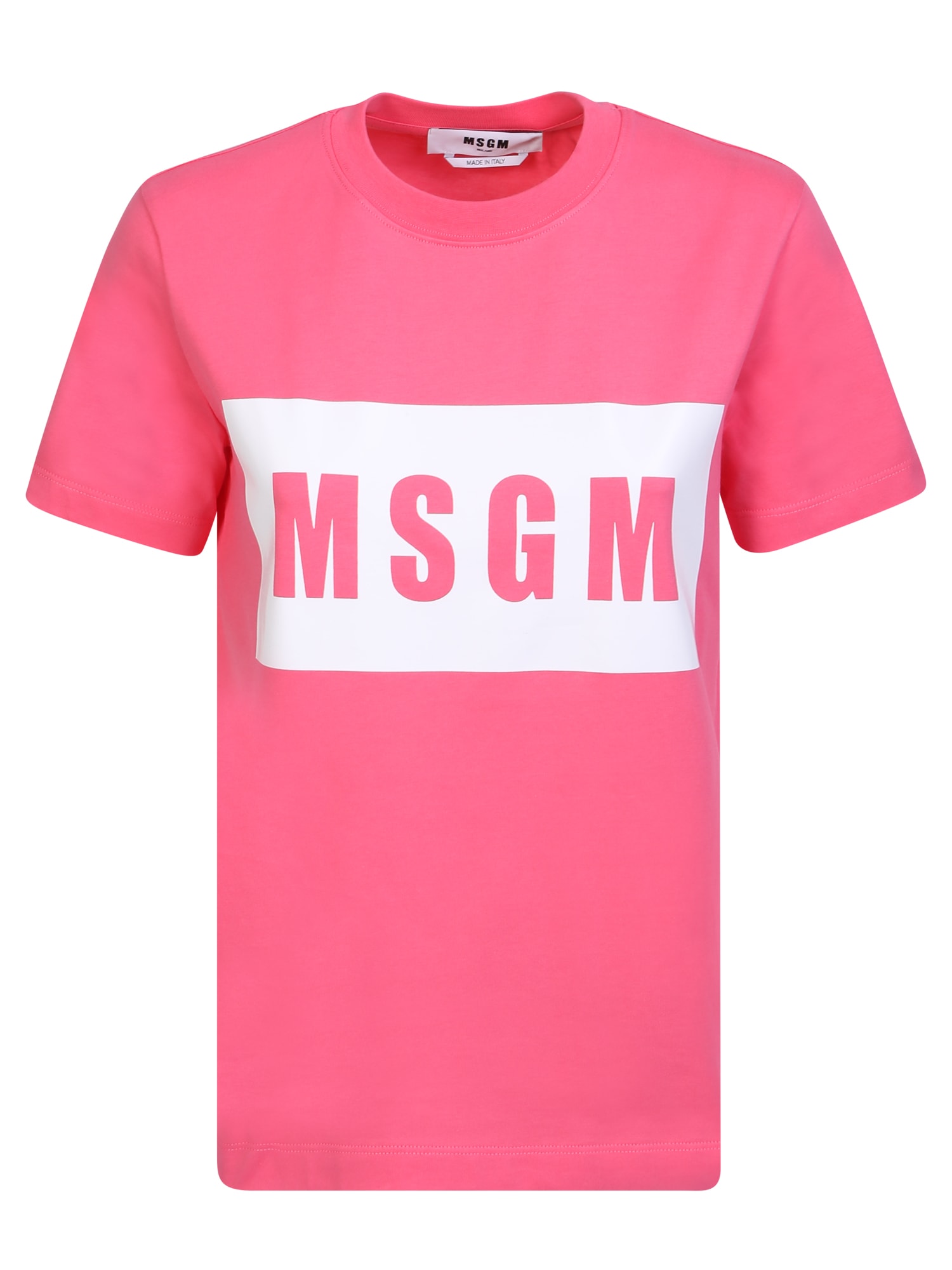 Shop Msgm Contrasting Logo Fuxia T-shirt In Pink