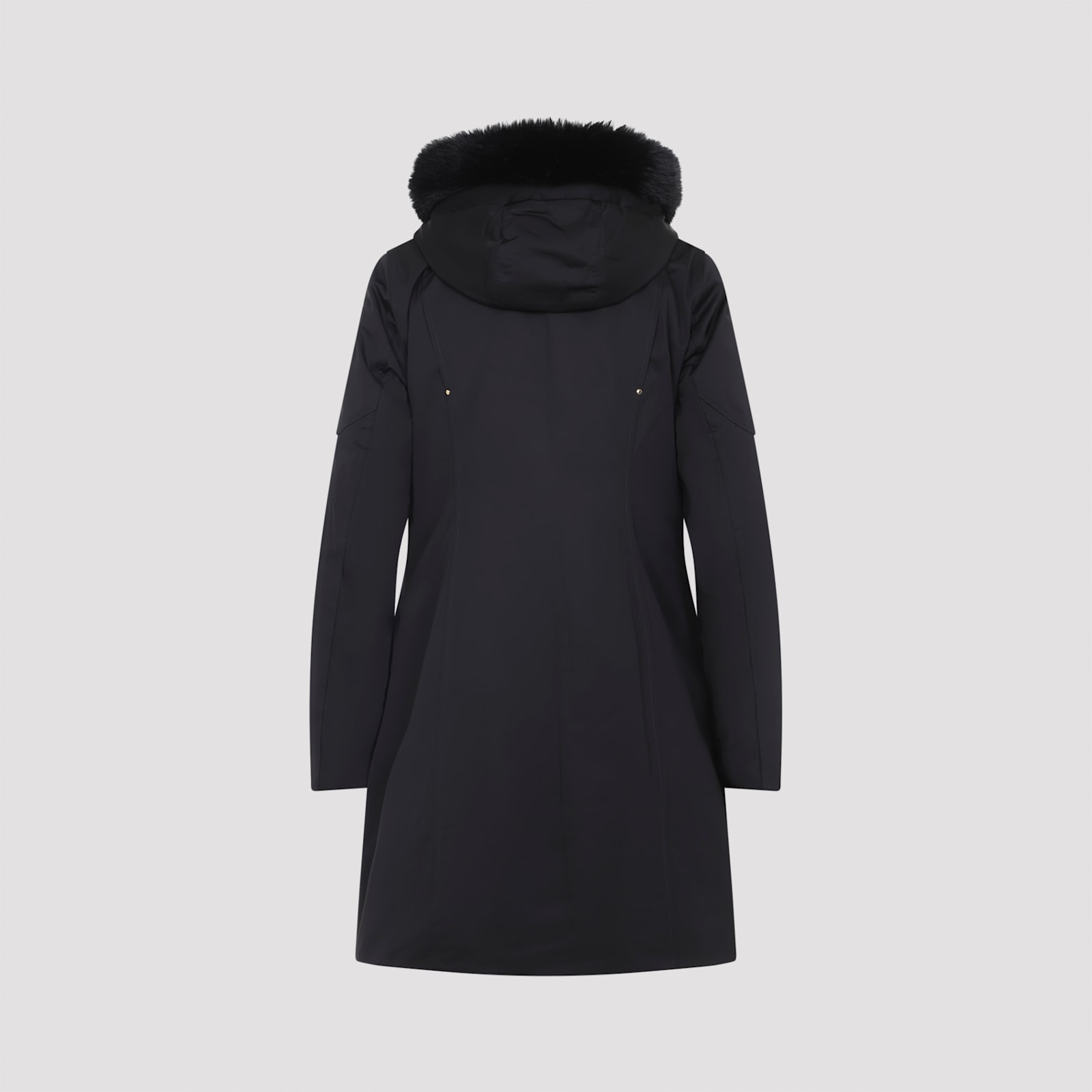 Moose Knuckles Longline Parka With Fur Trim Hood In Black