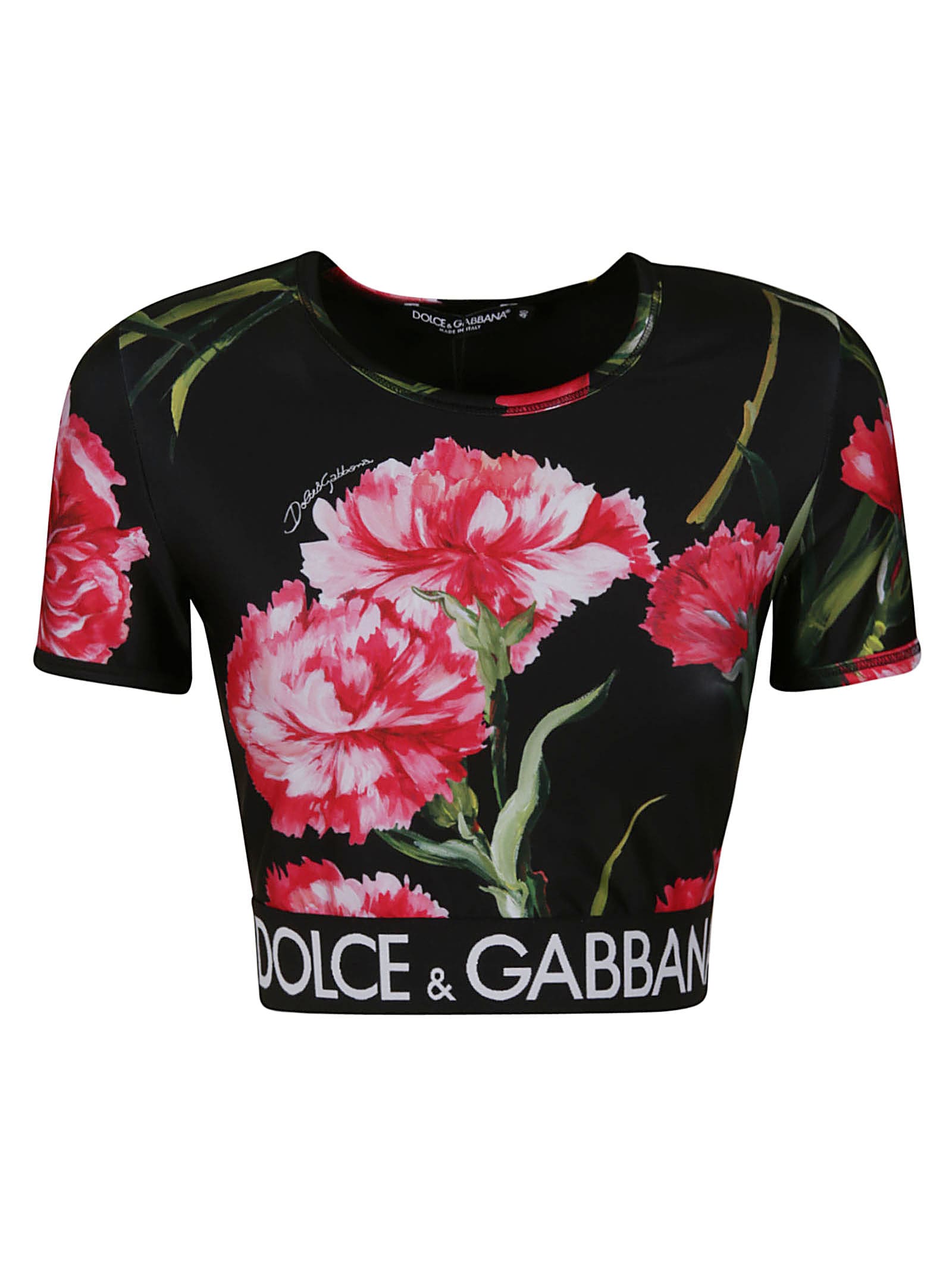 Dolce & Gabbana Floral Print Logo Cropped T-shirt