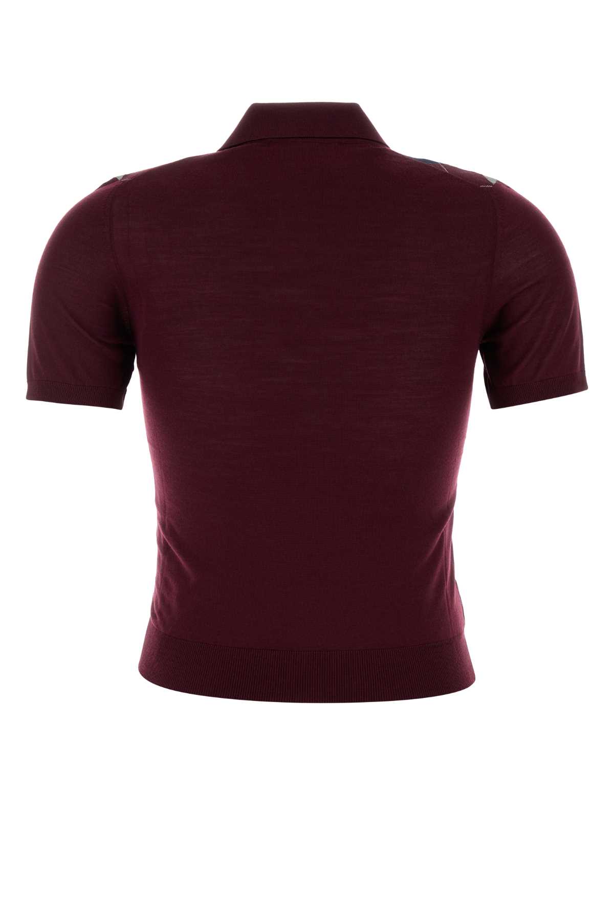 Miu Miu Burgundy Wool Polo Shirt In Animal Print
